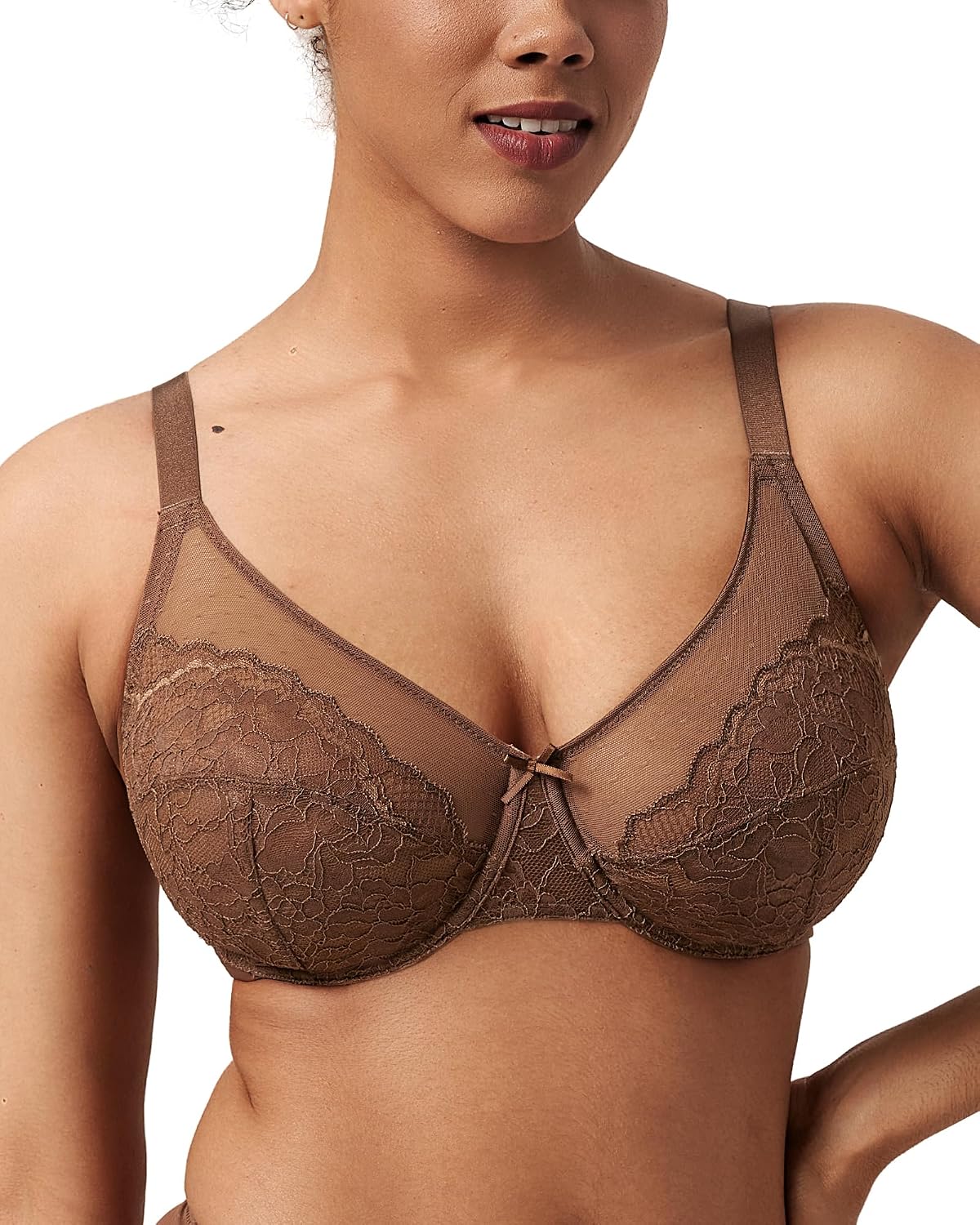Detalle de HSIA Enchante Minimizer Bra: Full Coverage, Plus Size Lift with Floral Lace