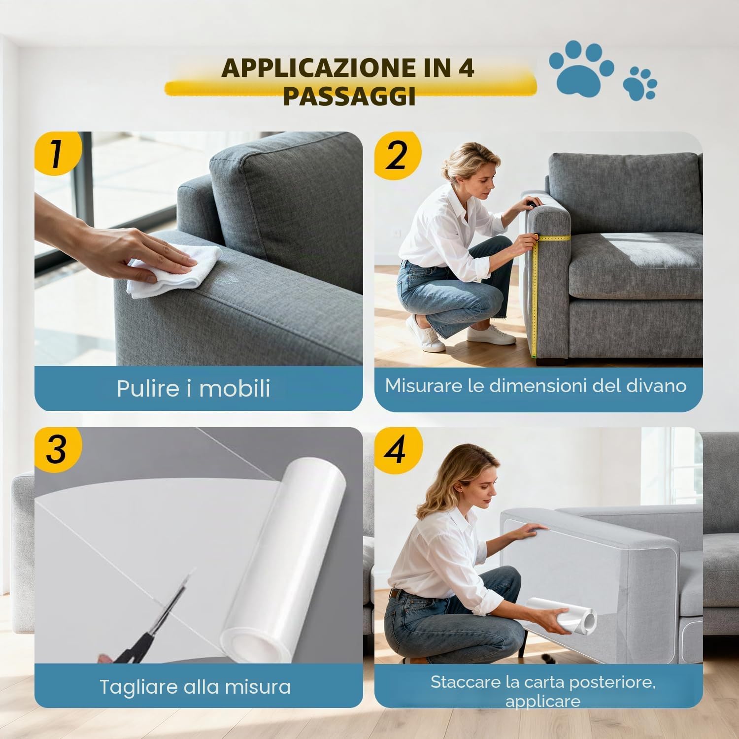 Detalle de Protezione antigraffio per divano per gatti 40x800 cm in PVC – proteggi mobili e superfici