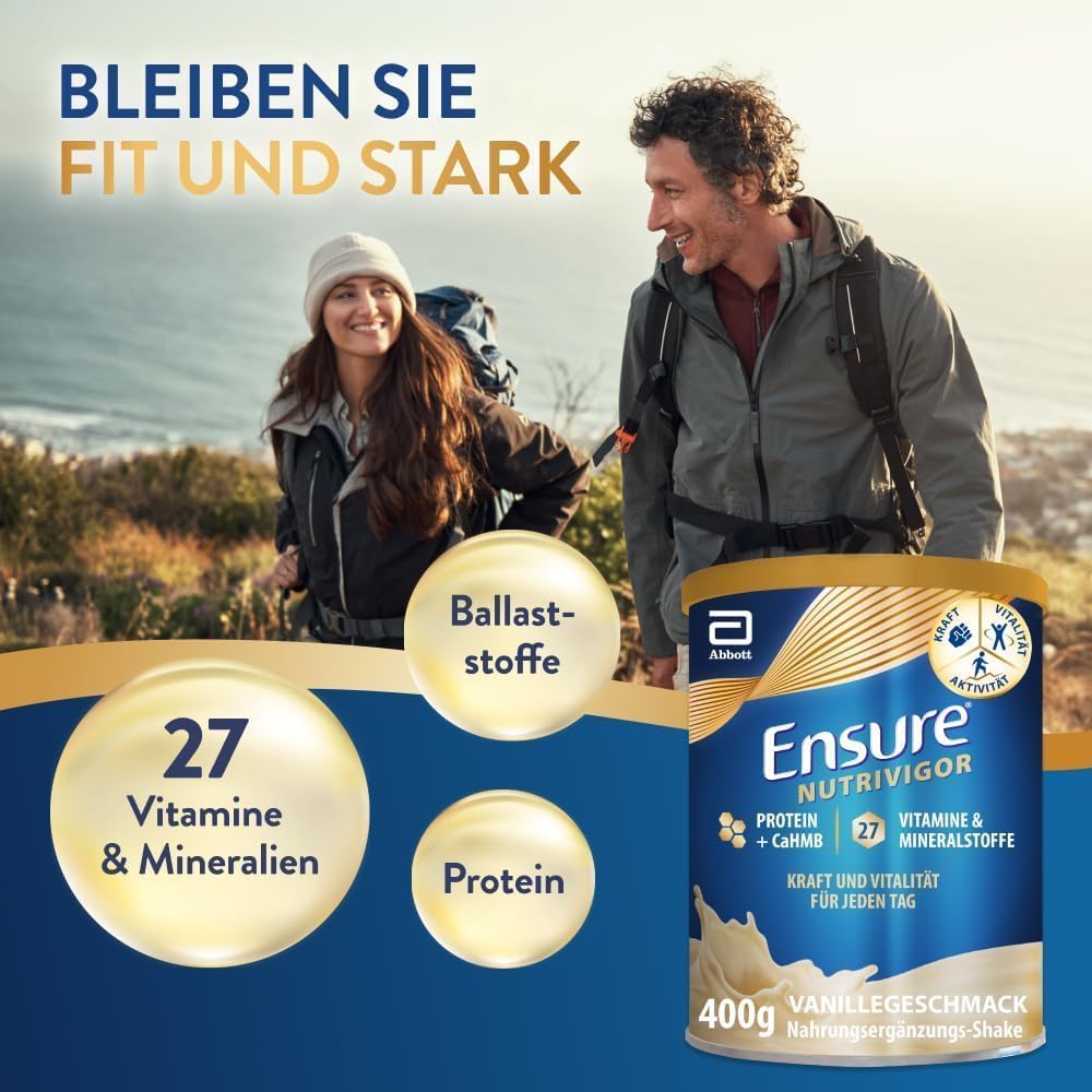 Detalle de Ensure NutriVigor Vanille 400 g – Nährstoffshake mit Protein, 27 Vitaminen & Mineralstoffen