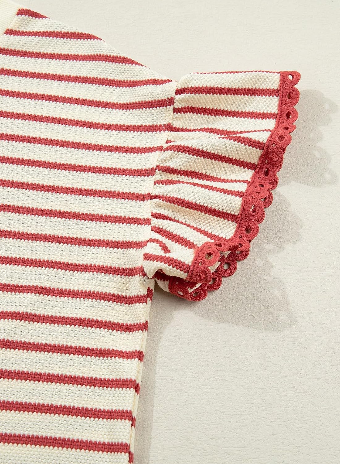 Detalle de SHEWIN Women Summer Loose Fit Top: Trendy Rib Knit Stripe Shirt (2026)