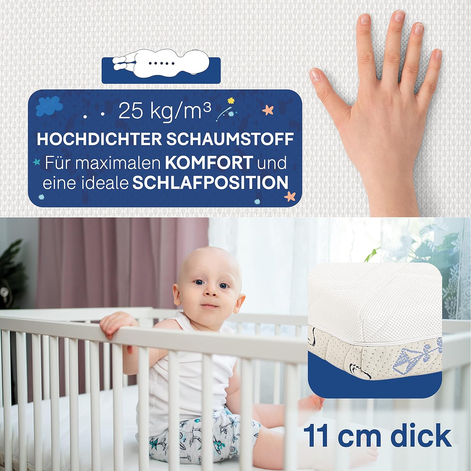Thumbnail 1 de Sweety Fox Baby Matratze 60 x 120 cm (Oeko-TEX, EN 16890+A1, Made in EU) – 11 cm, wendbar Sommer/Winter