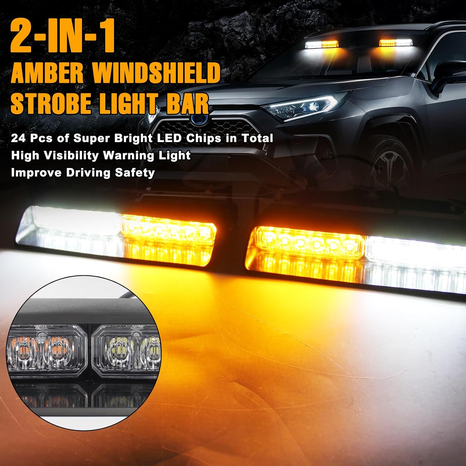 Thumbnail 2 de I LITTON 2-IN-1 Amber & White LED Windshield Strobe Lights – 2 x 8.4 inch, 12/24V