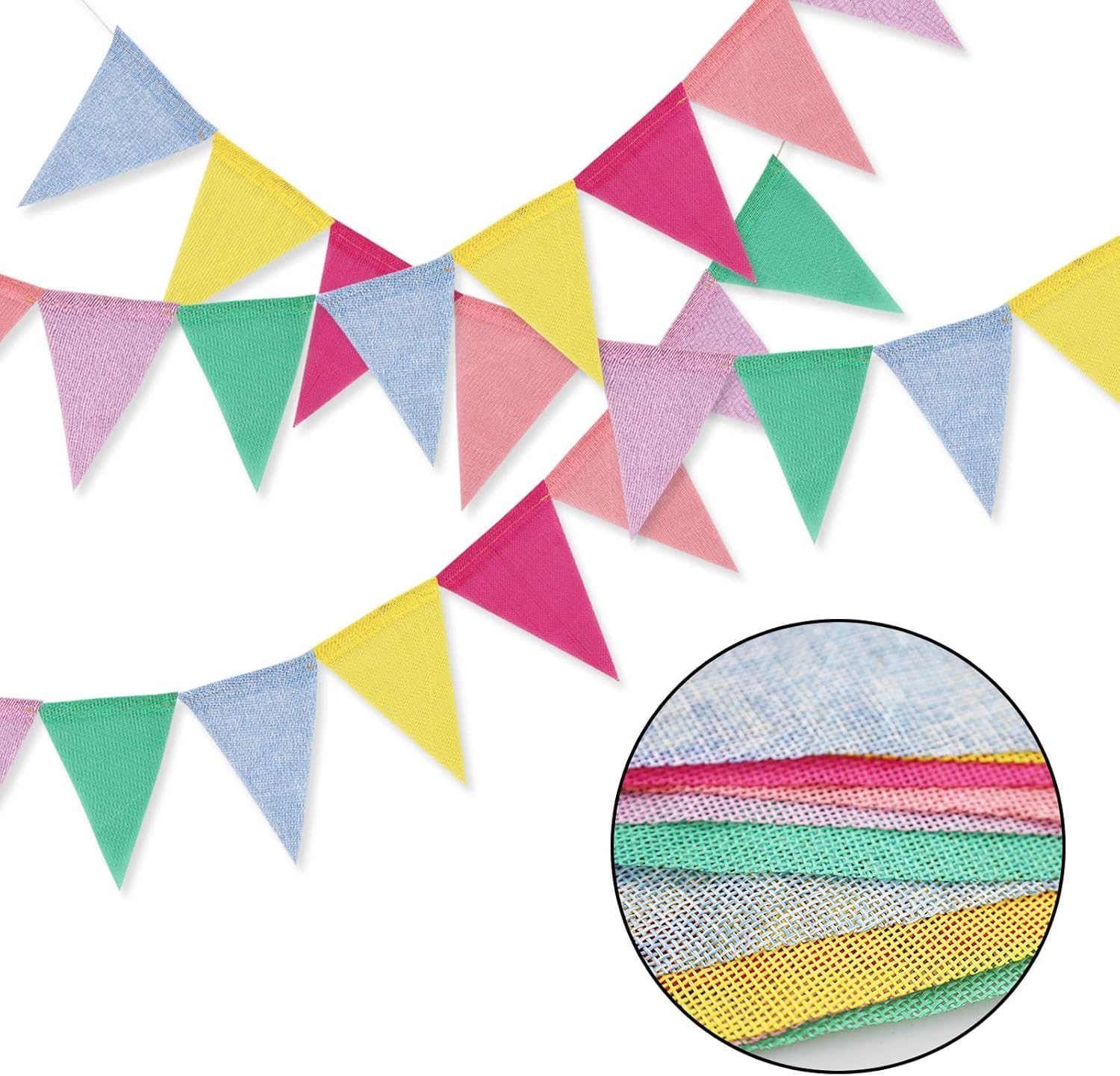 Detalle de SZXMDKH 60 Flags 68 Feet Bunting Banner – Multicolour Outdoor Linen Burlap Celebration Decoration