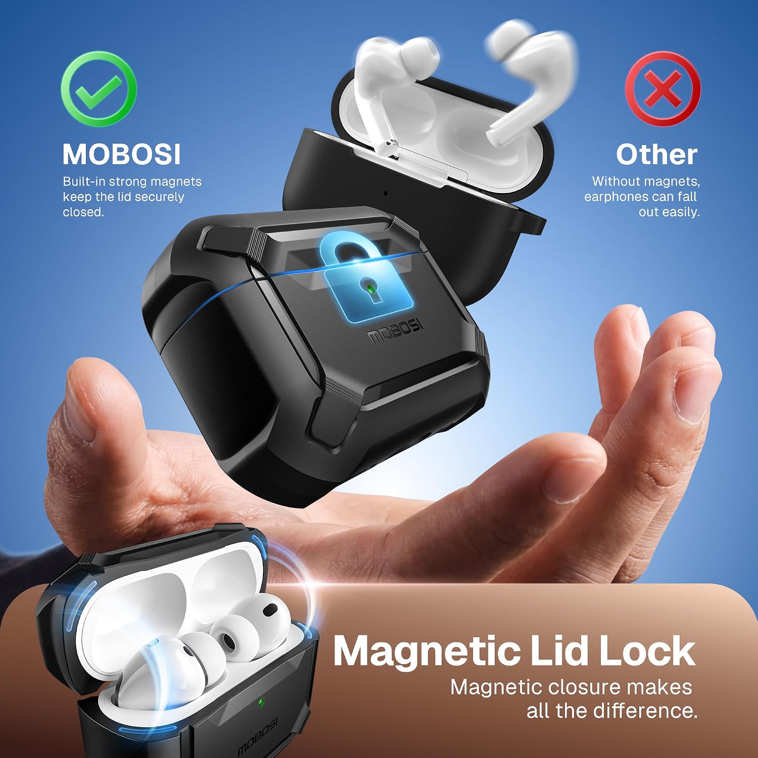 Detalle de MOBOSI AirPods Pro 3 ケース マグネット式ロック・MagSafe対応・ブラック