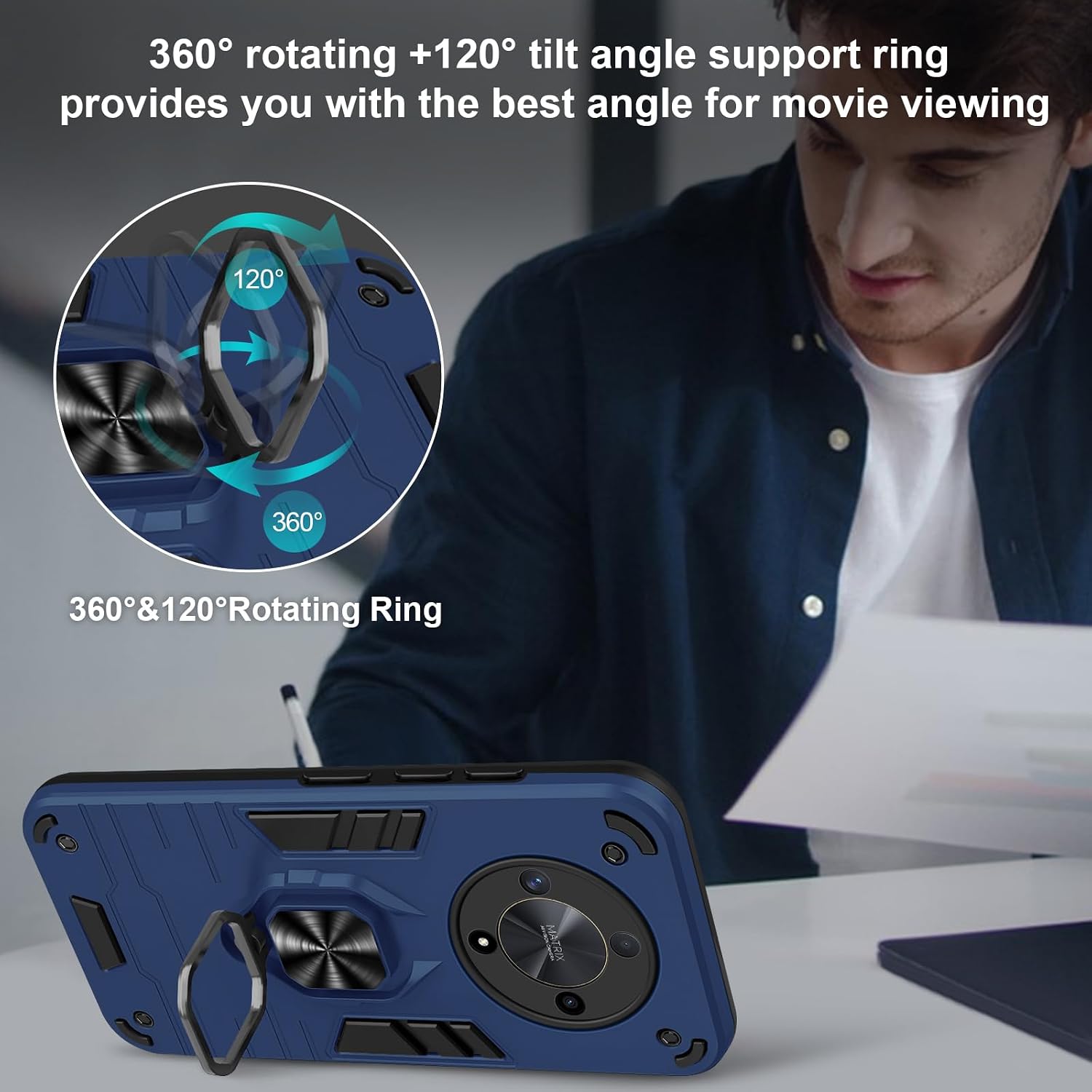 Detalle de Btstring Shockproof Tough Armour Case for Honor Magic 6 Lite / Honor X9b – Heavy Duty Phone Case with Stand, Blue