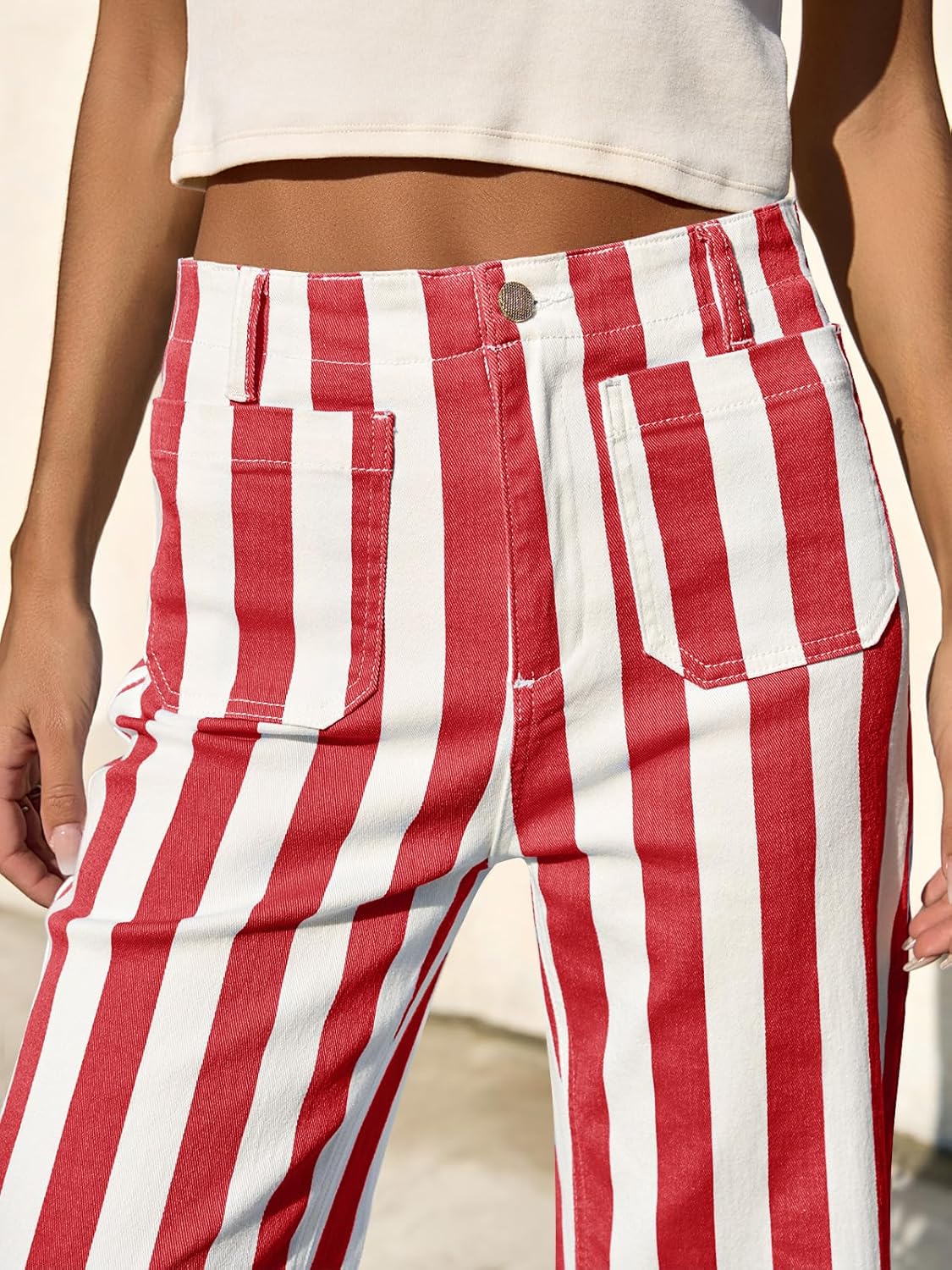 Thumbnail 3 de Tankaneo Women's Cropped Striped Jeans: High-Waisted, Stretchy Denim with Pockets