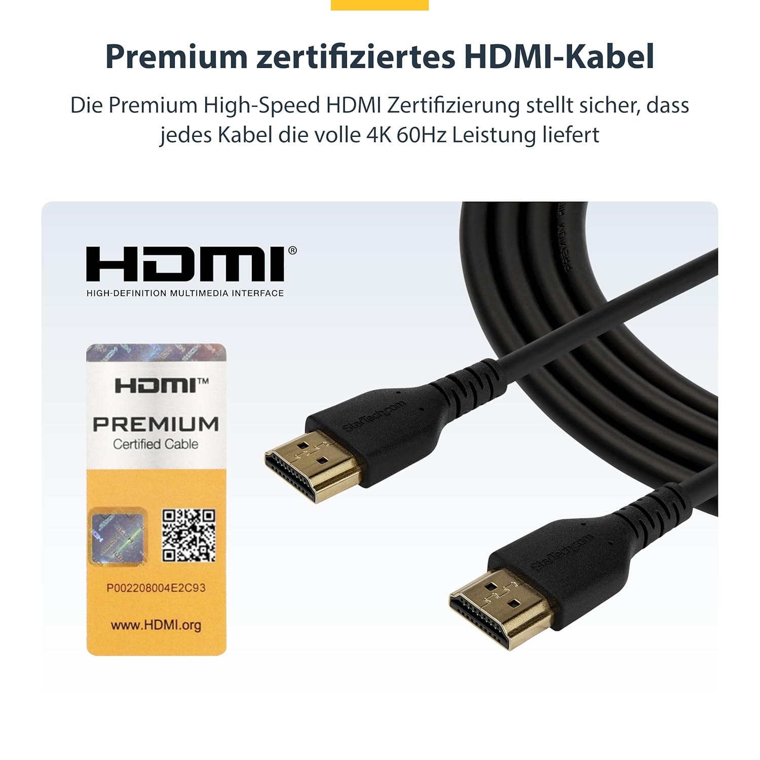 Thumbnail 2 de StarTech.com 2m Premium HDMI 2.0 Kabel mit Ethernet – Aramidfaser verstärkt, HDCP 2.2, ARC, BT.2020