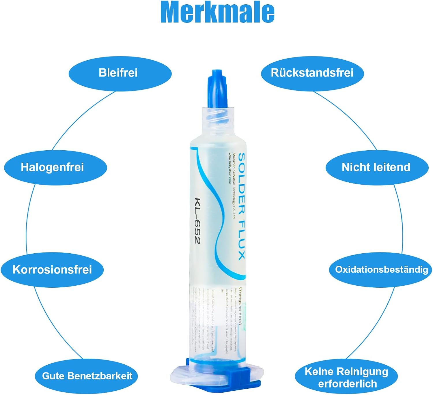 Detalle 2 de KELLYSHUN KL-652 No-Clean Lötpaste + Flussmittel + Entlötlitze (Sn99%/Ag0.3%/Cu0.7%, 3-teilig)