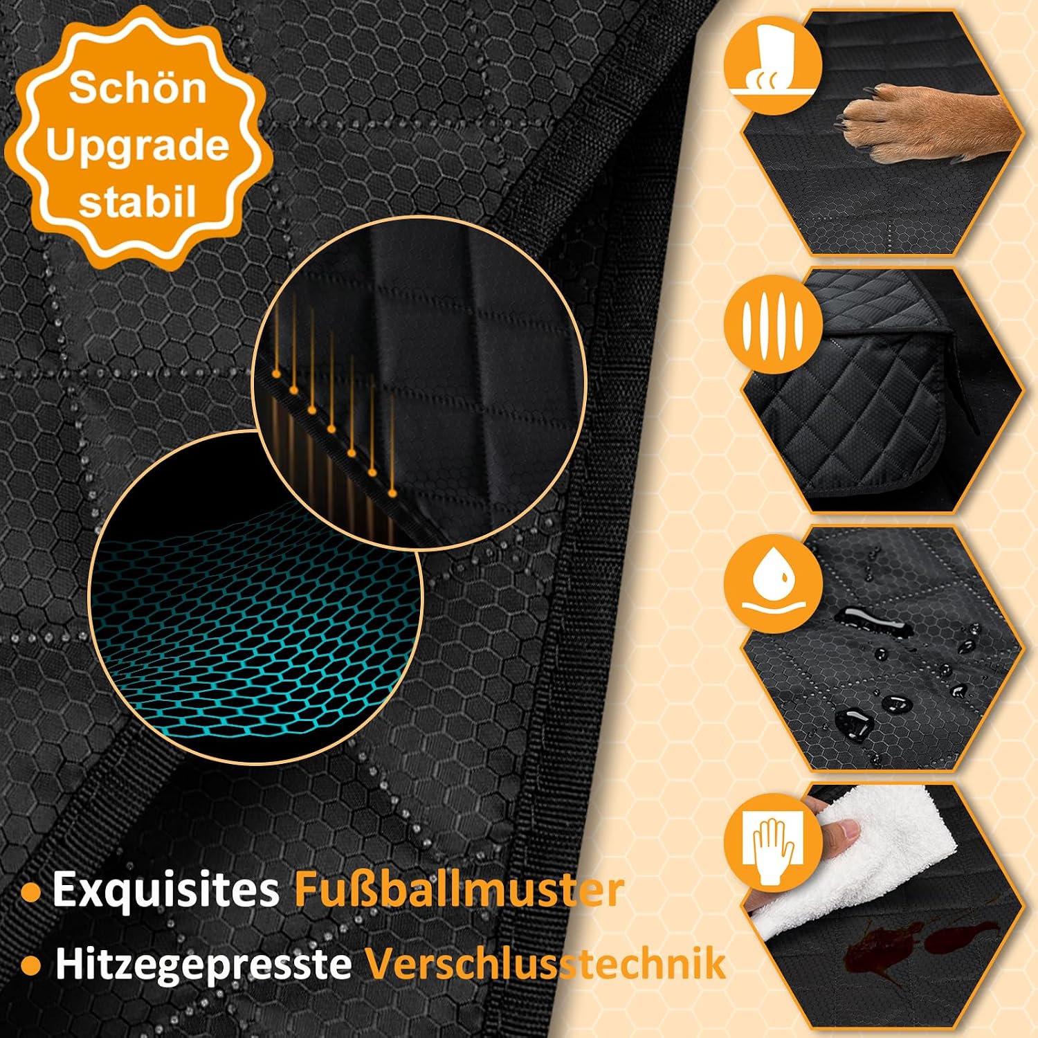 Detalle de Angooni Auto Hundedecke Rücksitz mit Isofix – Hundeschutz für Rückbank (135 × 120 cm) wasserfest & rutschfest