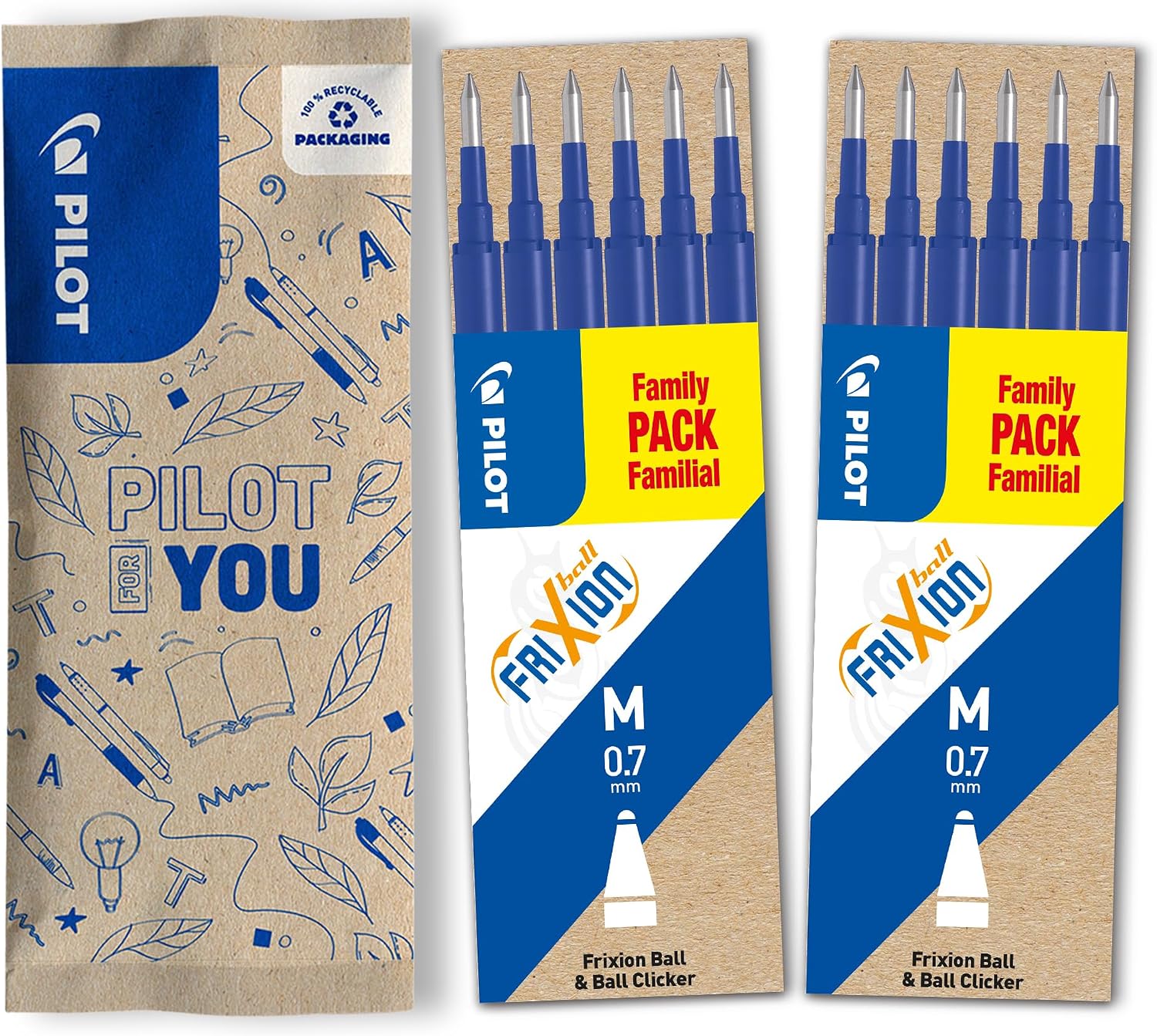 Detalle de PILOT - 2 Etuis de 6 Recharges FriXion Bleu, Pointe Moyenne pour Stylo Effaçable