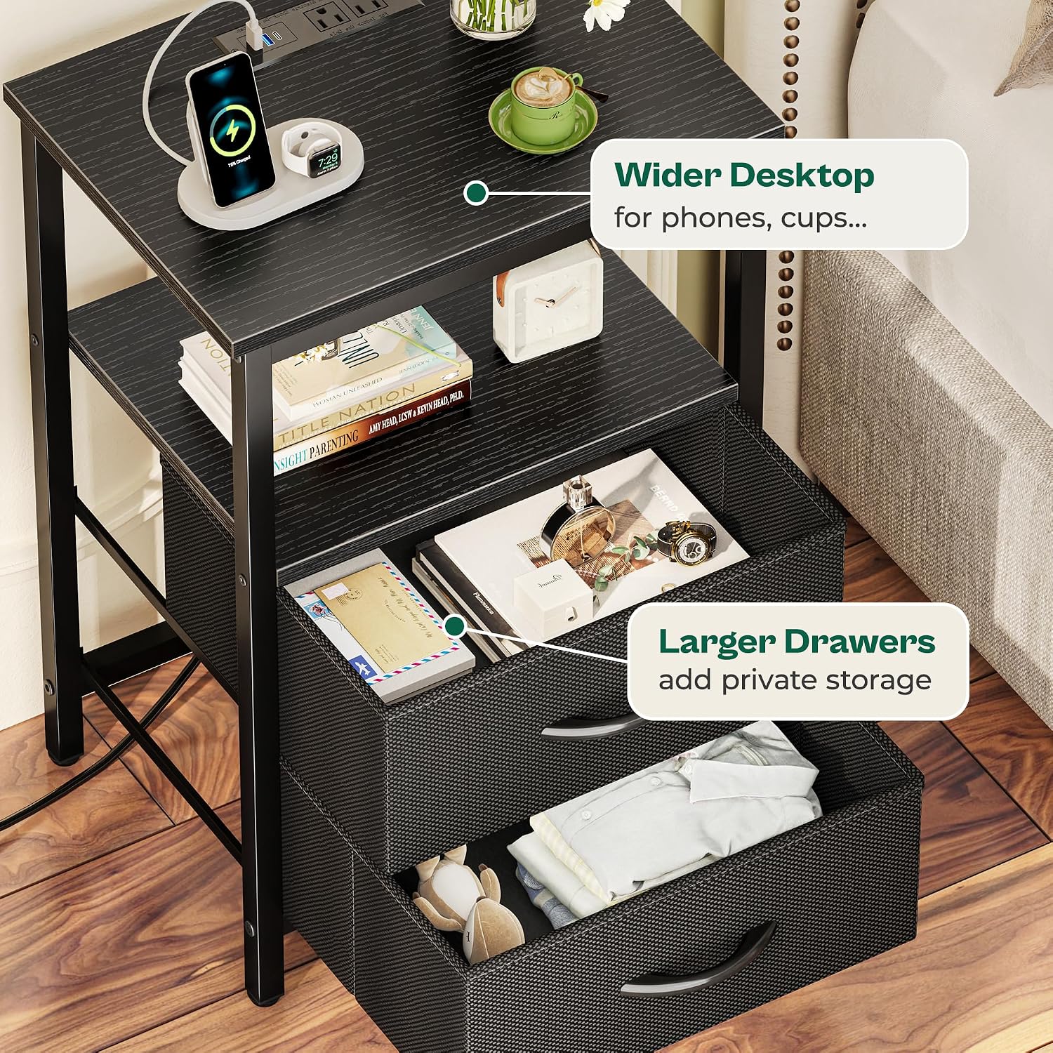 Thumbnail 6 de Huuger Night Stand 2-Drawer Nightstand with Charger