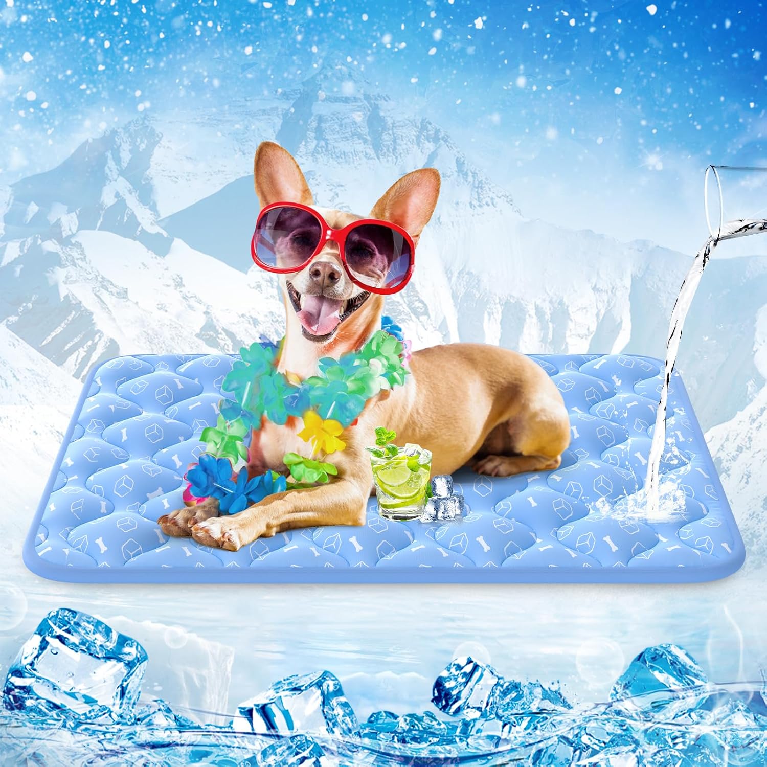 Detalle de Rywell Dog Cooling Mat 2.0 (Ocean Blue) 30" x 20" – Durable, Non-Toxic Cooling Pad for Dogs