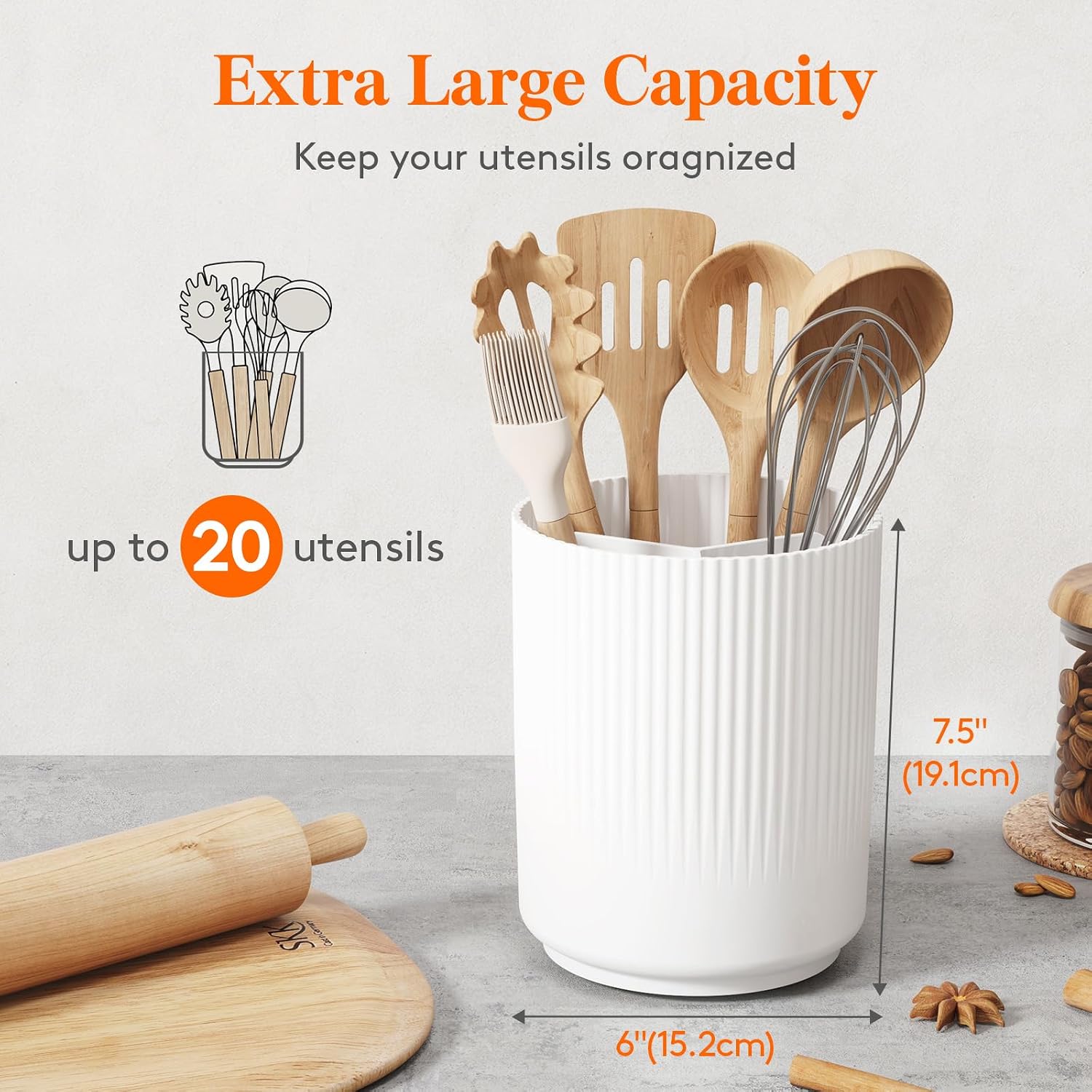 Detalle 2 de Lifewit 24387 Rotating Kitchen Utensil Holder, 3 Compartments, White
