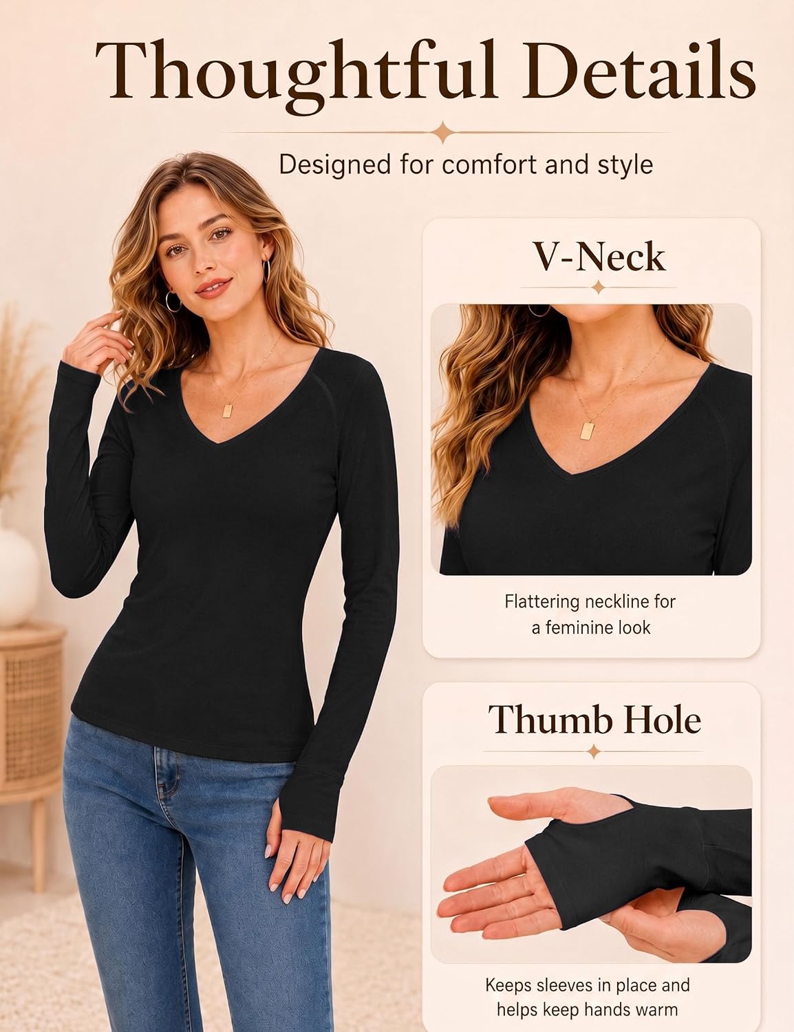 Detalle de Wayleb Maglia Termica Donna con Pile Interno: comfort, stile e versatilità per l'inverno