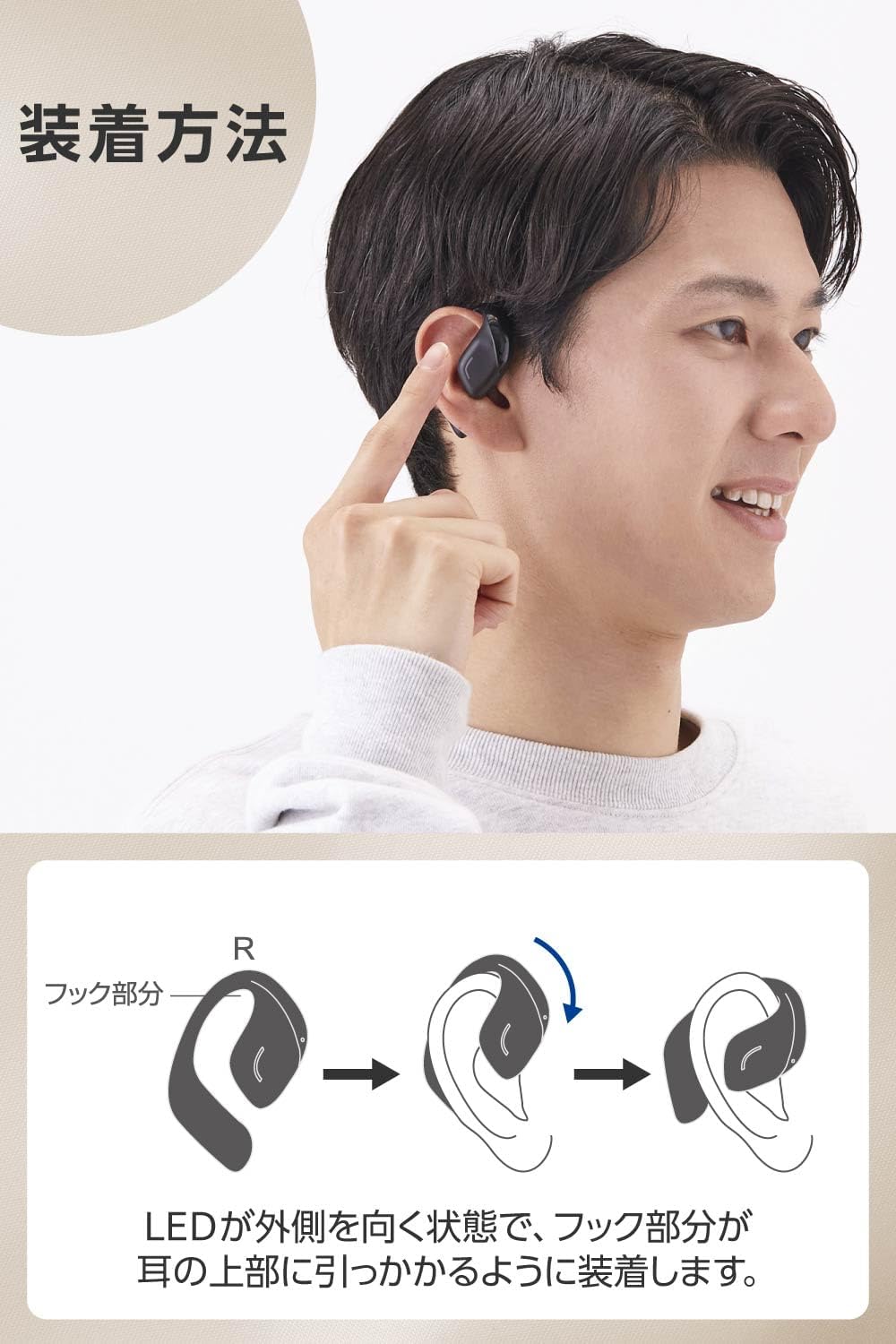 Detalle de エレコム LBT-ECOWS01MBK オープンイヤーイヤホン Bluetooth 5.4・片耳約9.8g