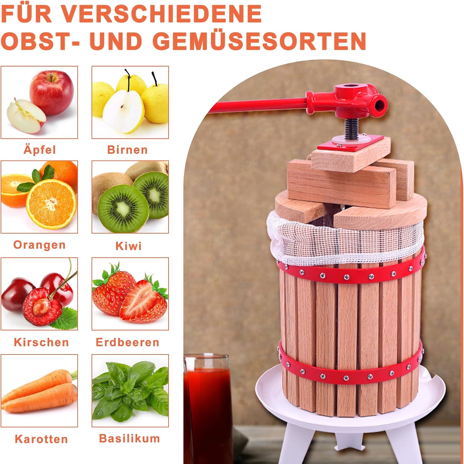 Detalle 2 de Aufun JOD-(HAG8244B-P) fruitpers 12 liter met persdoek