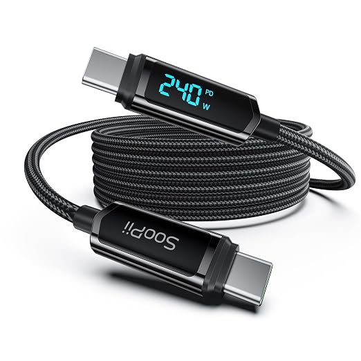 Detalle de SOOPII Cable USB C a USB C 2m - Carga Rápida 240W ⚡