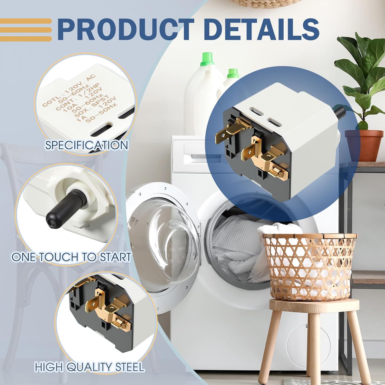 Detalle de Capoda 3398095 Dryer Push-to-Start Switch, 110–120V, 1A