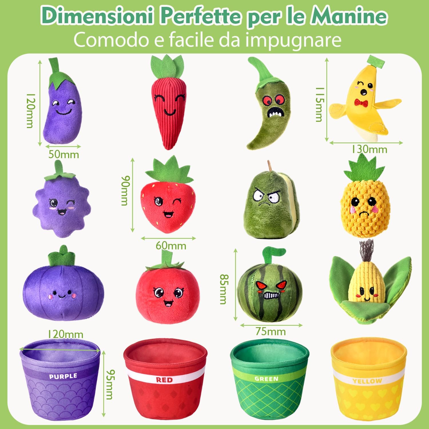 Thumbnail 5 de Tokiyis Giochi Montessori 6-12 Mesi – 16 PCS Frutta Verdura Peluche con Sonaglio e Cestino
