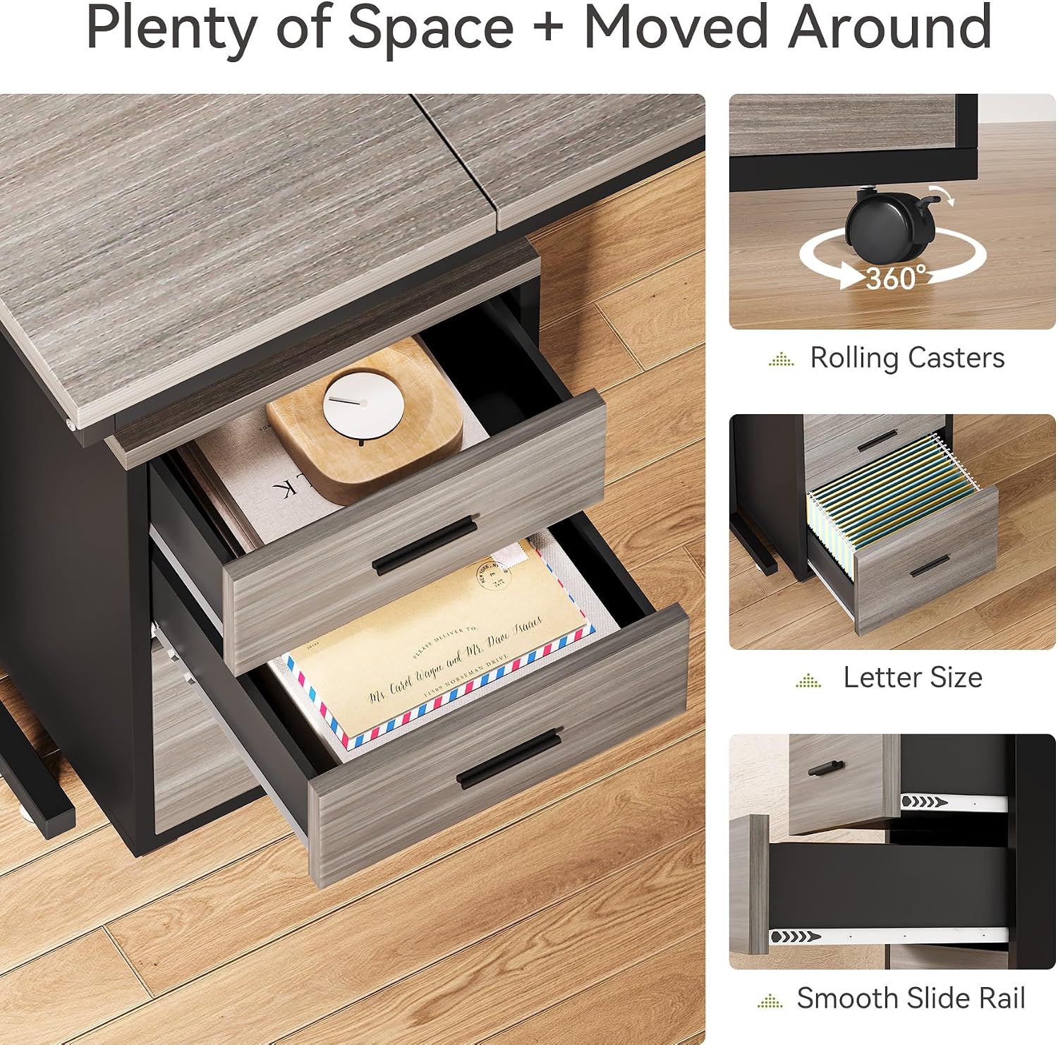 Thumbnail 5 de LITTLE TREE QP083A Reversible L-Shaped Executive Desk with Mobile File Cabinet