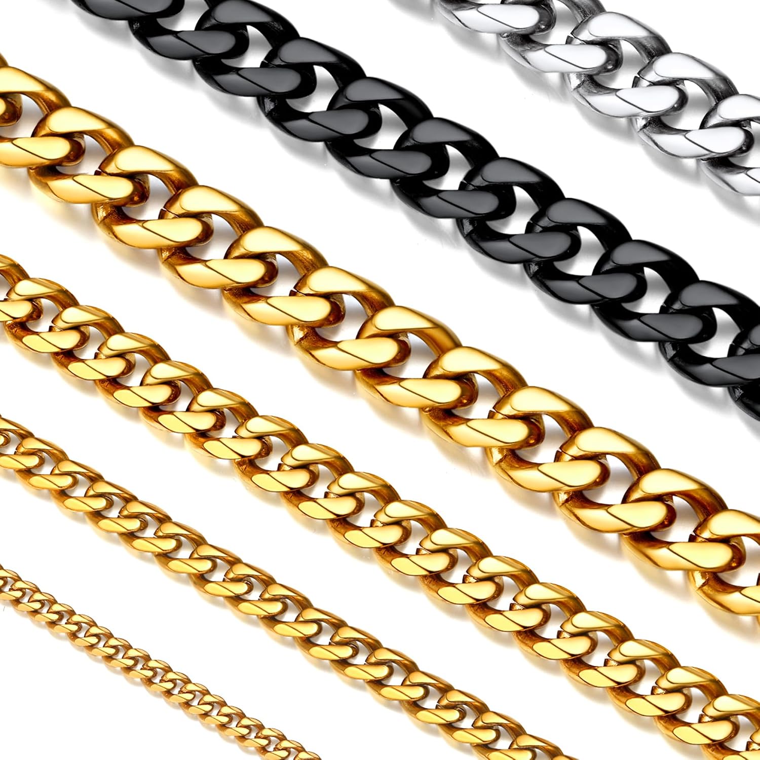 Thumbnail 6 de Suplight Herren Panzerkette Cuban Link 3/6/9mm – 316L Edelstahl, 36–76 cm, Silber/Gold/Schwarz
