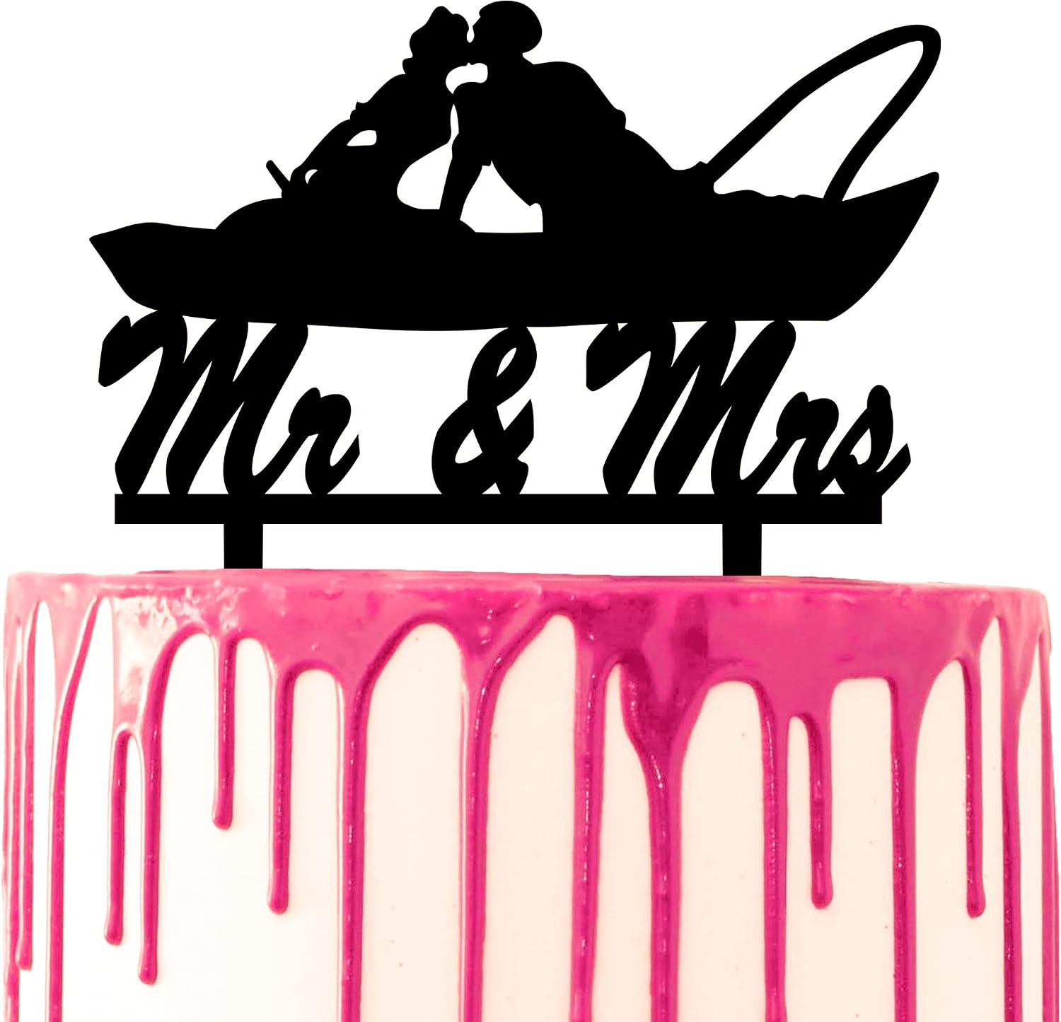 Detalle de CARISPIBET Wedding Cake Topper: Groom and Bride Kiss on a Fishing Boat – Mr. & Mrs.