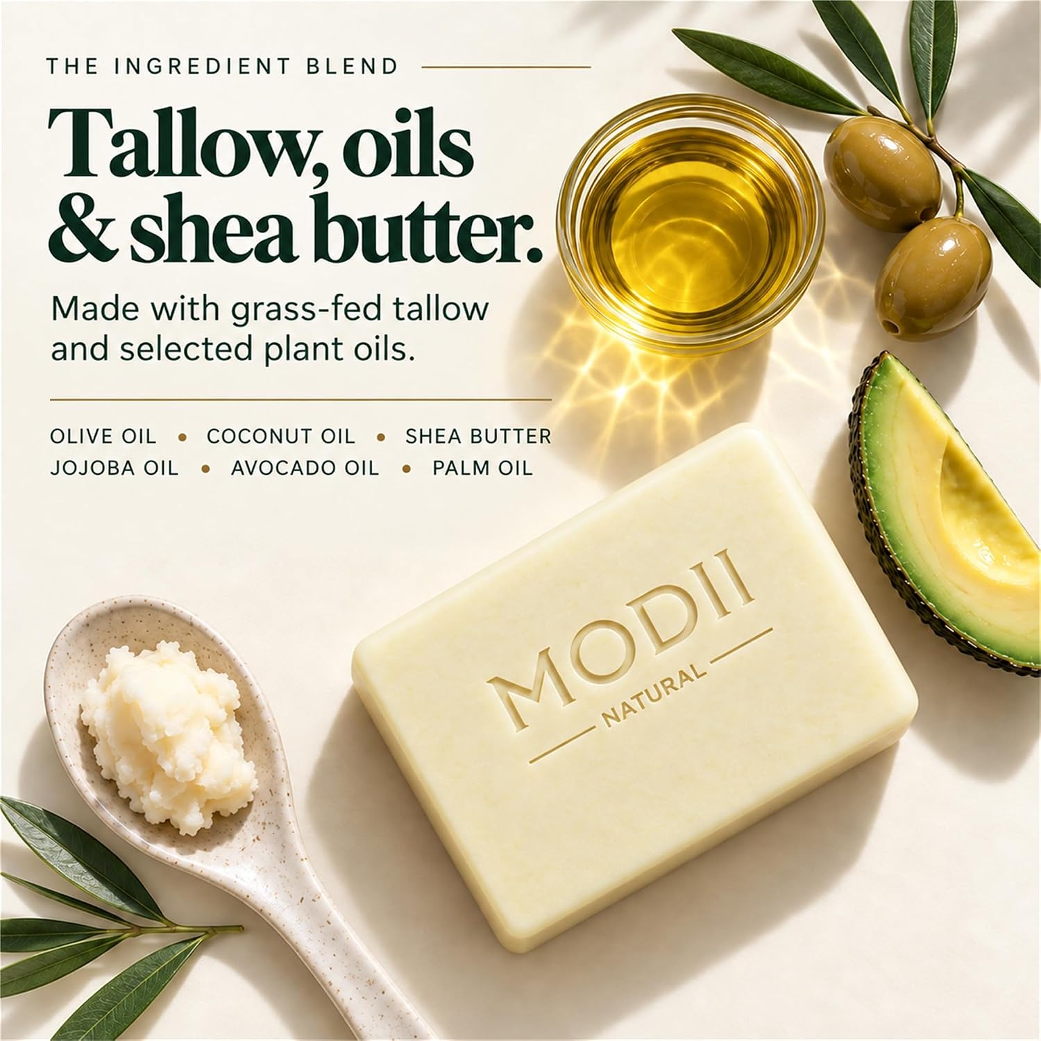 Detalle de Modii Natural Beef Tallow Handmade Soap Bar, 120 g, Unscented