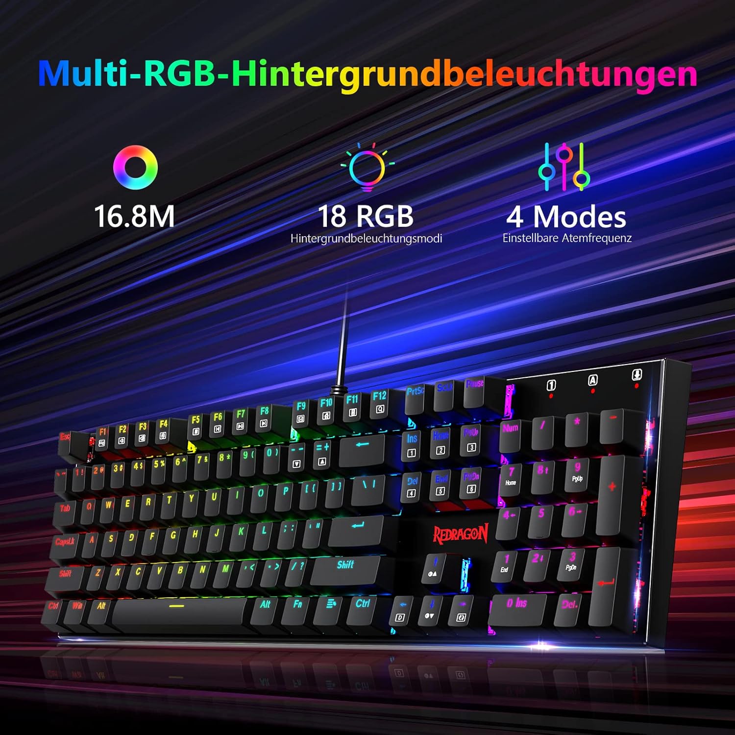 Thumbnail 1 de Redragon Mechanische Gaming Tastatur QWERTZ mit roten Schaltern – 105 Tasten, RGB, Kabelgebunden