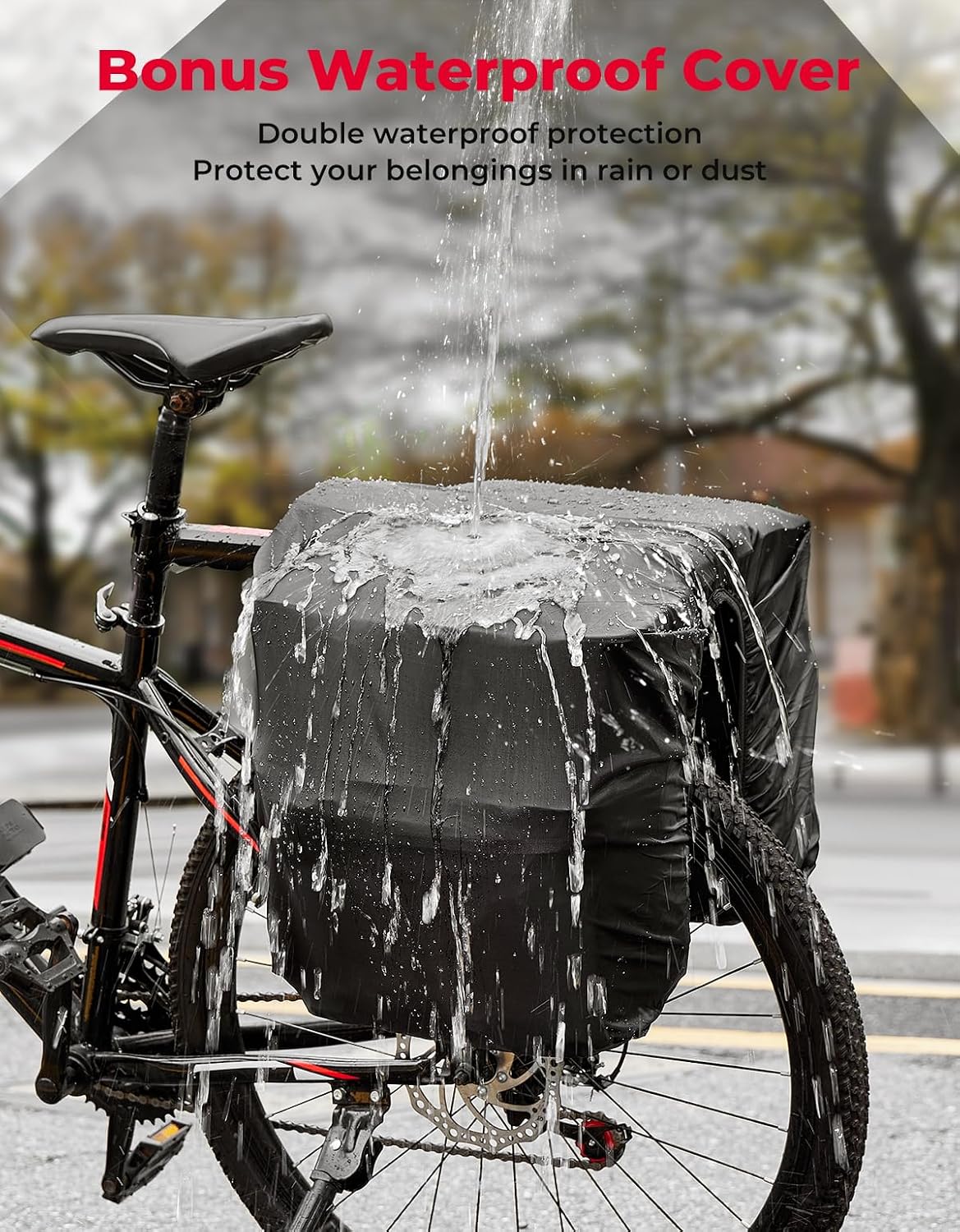 Detalle de KEMIMOTO 34L Bike Panniers with Rain Cover, 600D PVC, Gray