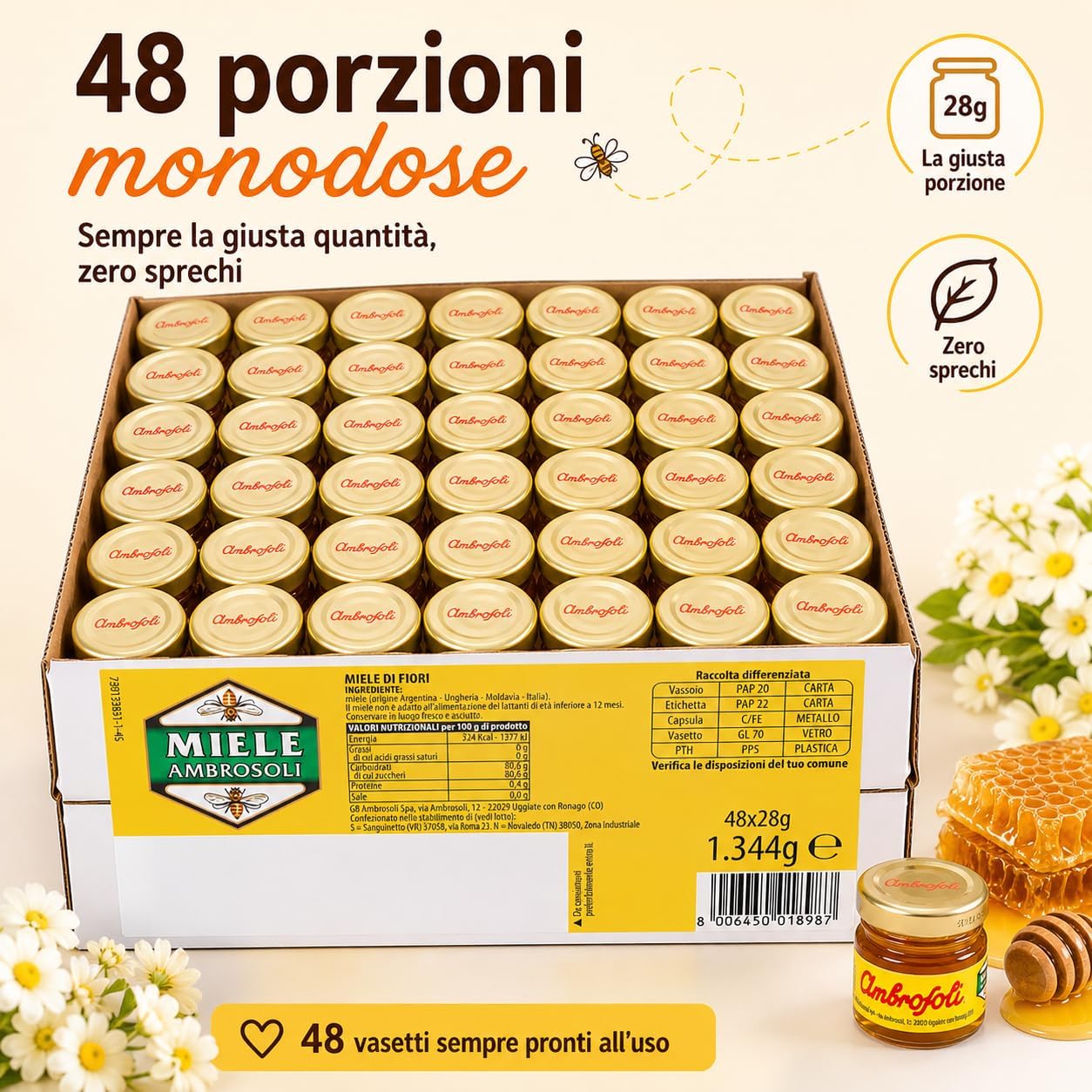 Thumbnail 6 de Ambrosoli 48 Porzioni Miele di Fiori 28g – Miele Monodose Pratico per Casa, Ufficio e Colazione