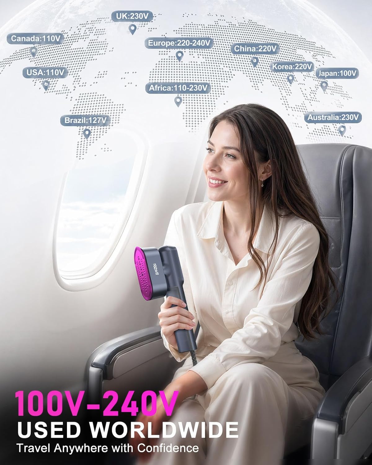 Detalle de Travel Steamer for Clothes: 2-in-1 Garment Steamer & Iron, 1200W, 100-240V, Portable Travel Size