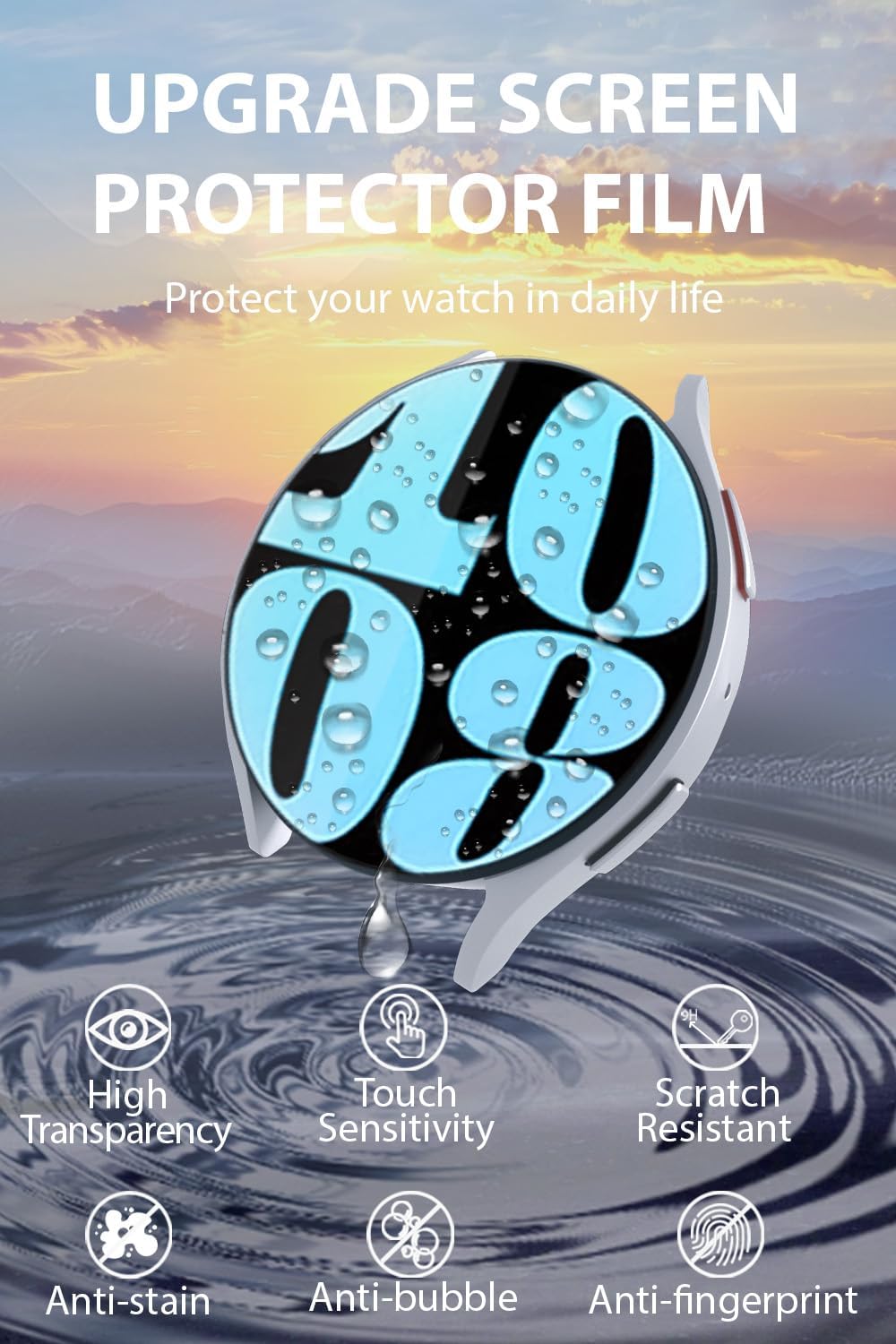 Detalle de Yaekea 4 Pack 40 mm Screen Protectors for Samsung Galaxy Watch 4/5/6/7/FE/8 — Anti-Fingerprint Tempered Glass