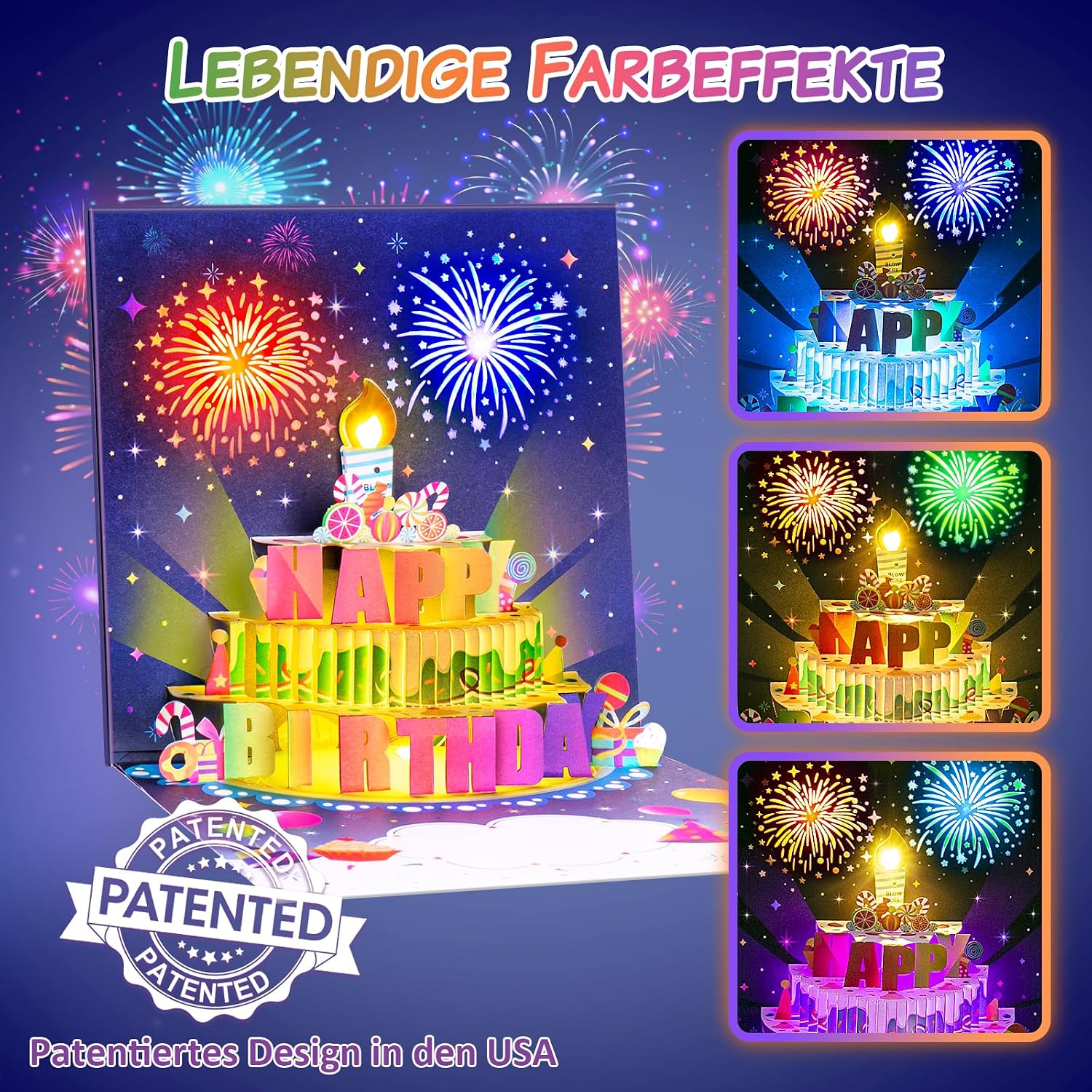 Thumbnail 2 de FITMITE Geburtstagskarte mit Musik – 3D Pop-Up Karte mit leuchtender Blowable LED-Kerze