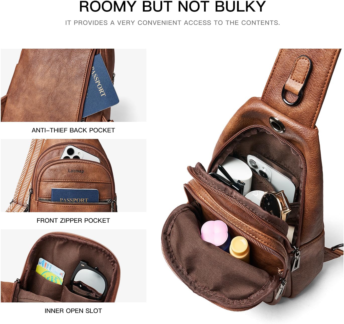 Thumbnail 3 de LATMAP Sling Bag for Women and Men – Leather Small Crossbody with Water-Resistant PU Finish