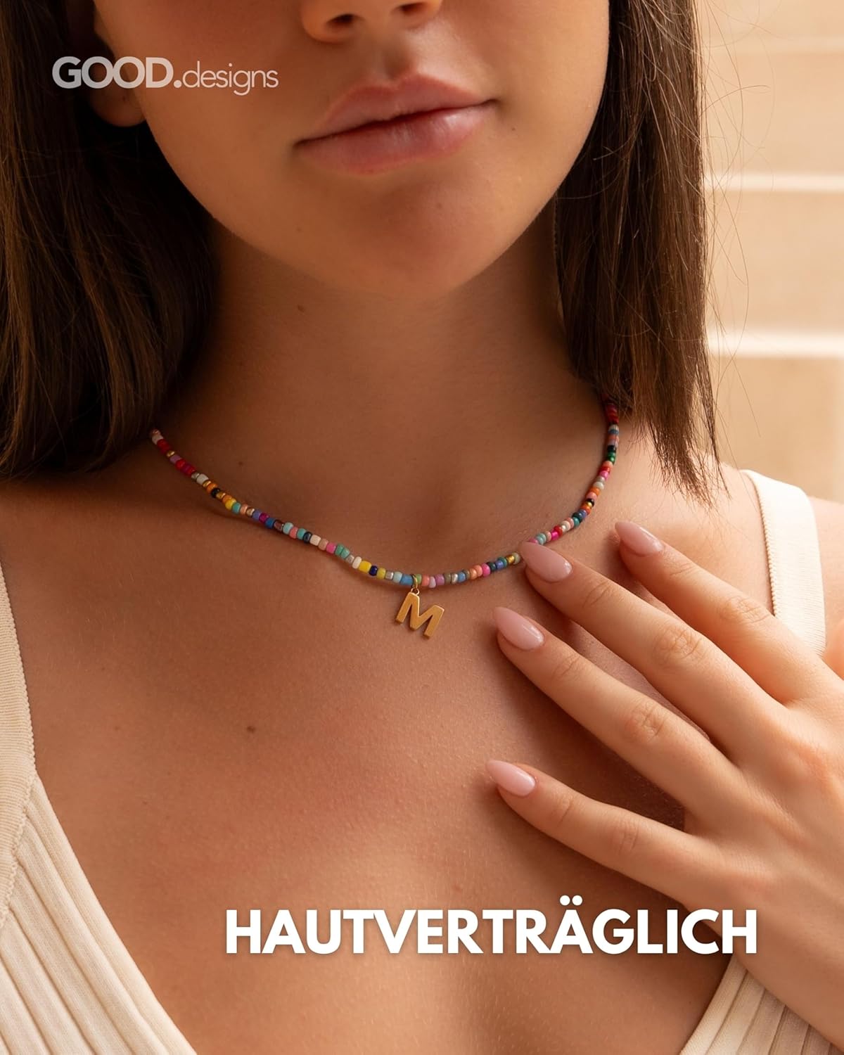 Thumbnail 1 de GD GOOD.designs Bunte Perlenkette Damen – Initialen-Anhänger aus 18K vergoldetem Edelstahl, verstellbar 40–45 cm