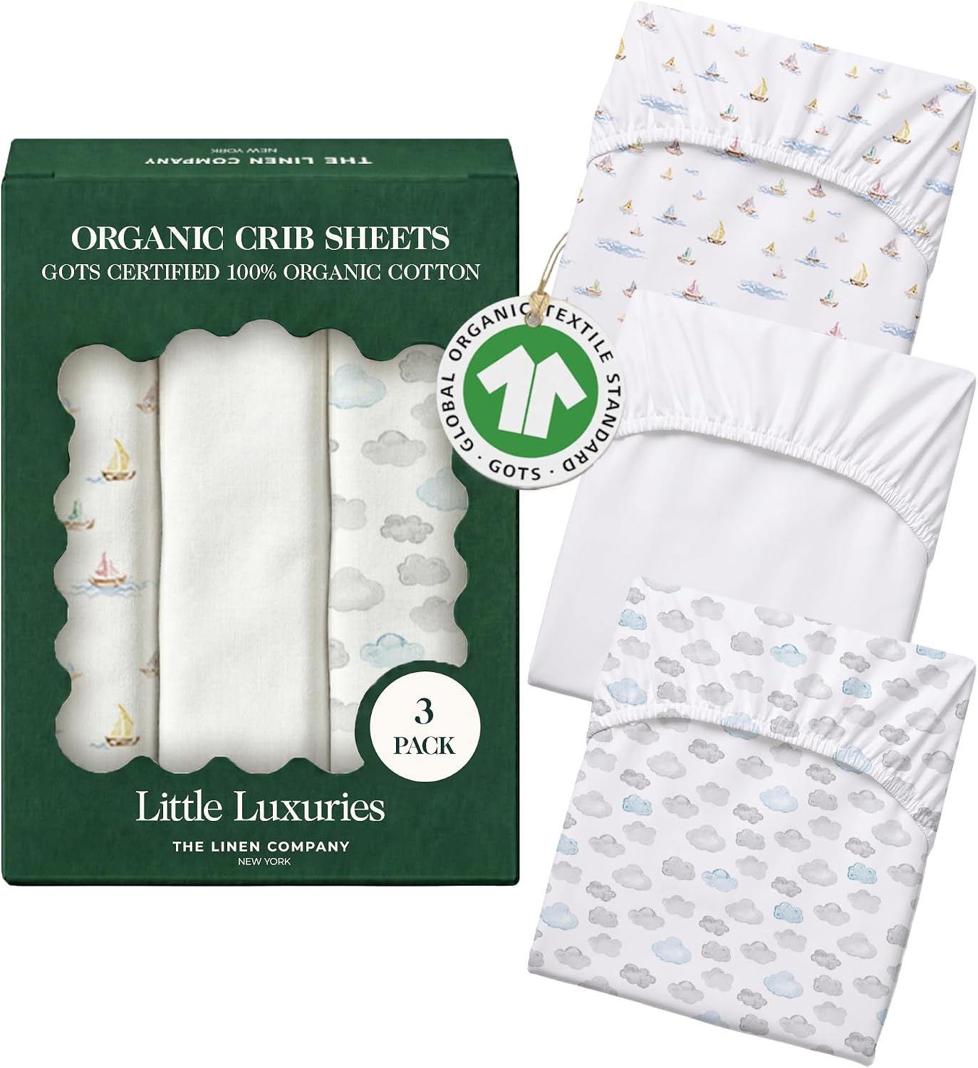 Detalle de THE LINEN COMPANY NEW YORK CFS3 Organic Cotton Crib Sheets, 3-Pack, Watercolour Print