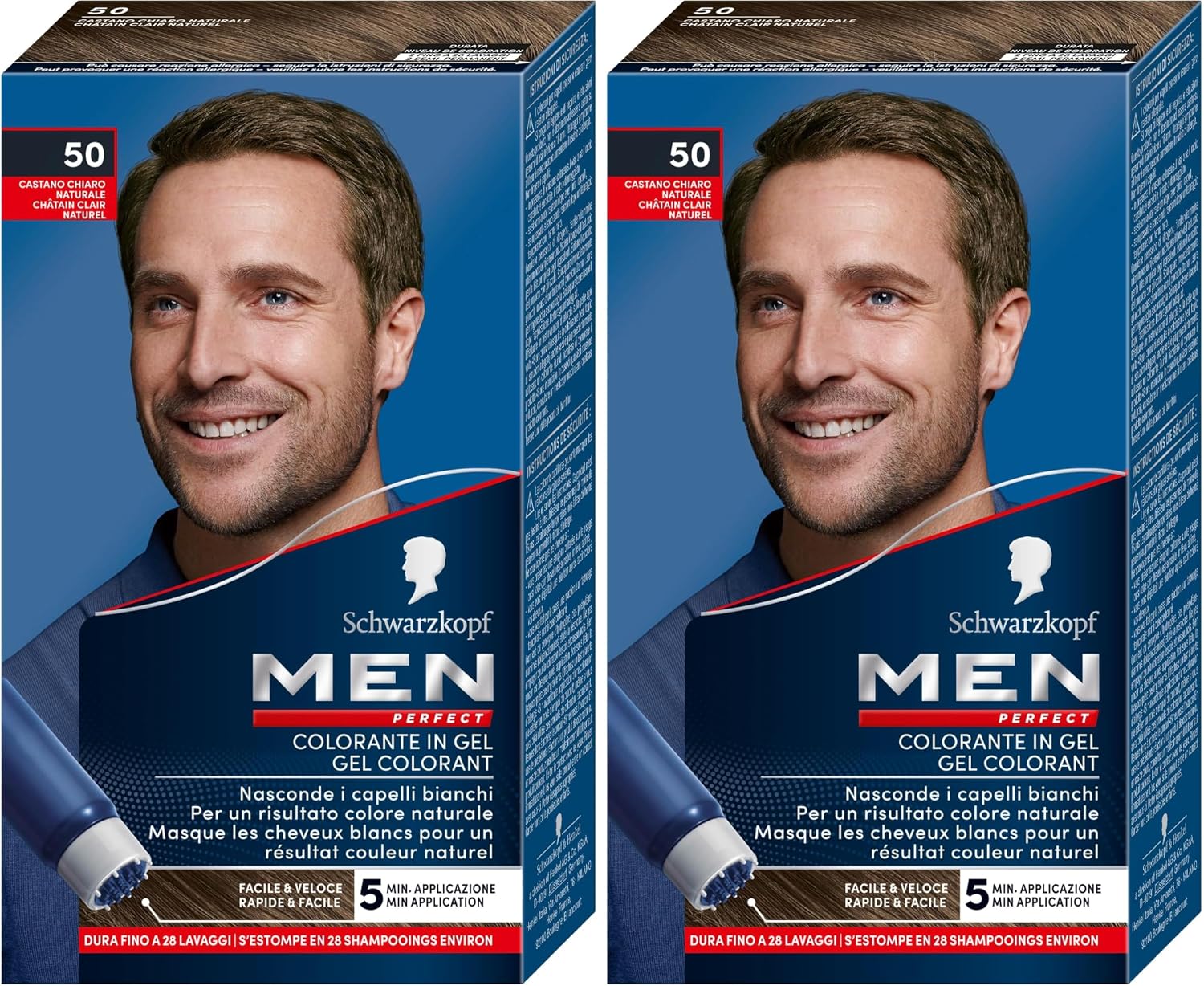 Detalle 1 de Schwarzkopf Men Perfect Tinta Copertura Capelli Bianchi 50 Castano Chiaro Naturale – Gel Colorante per Uomo