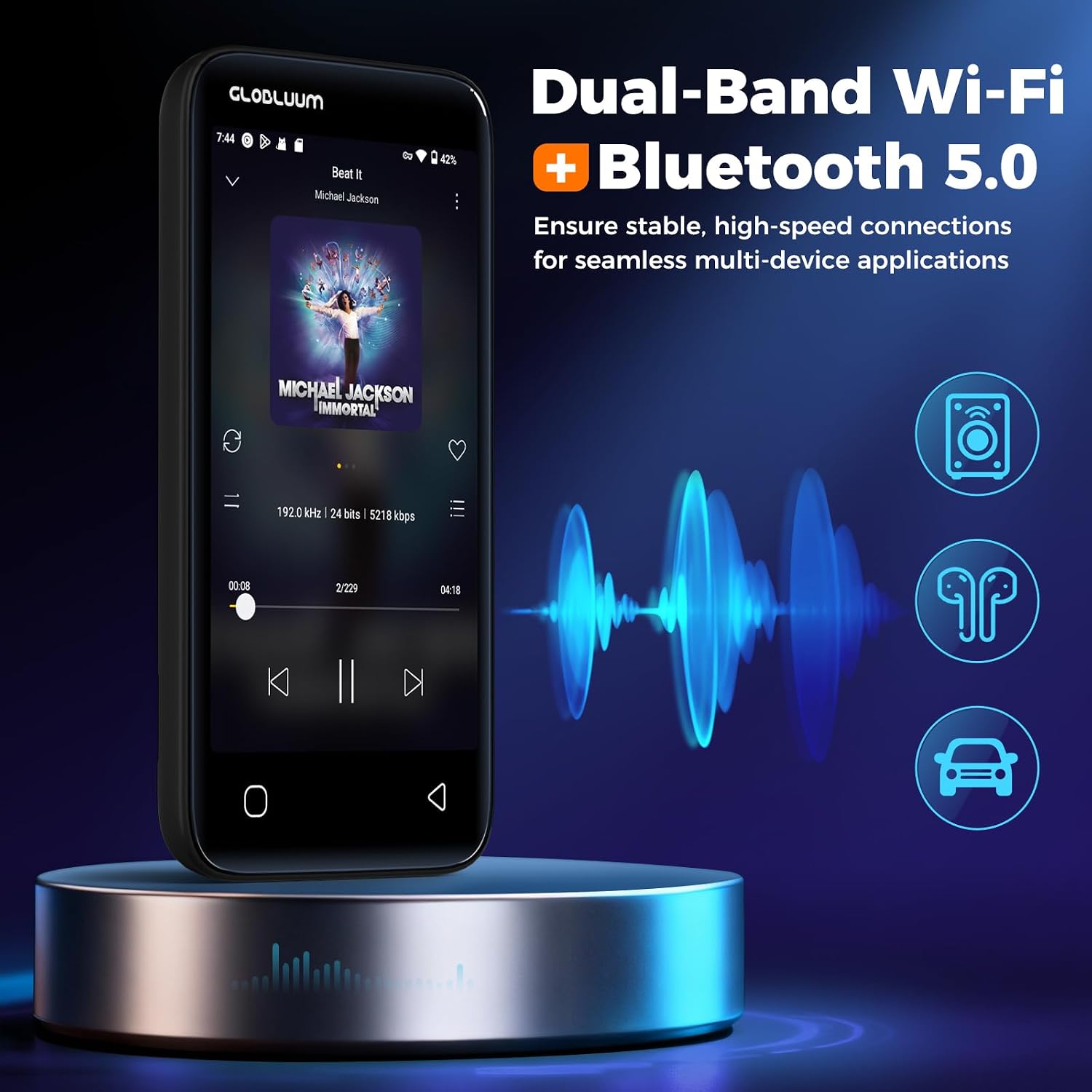 Thumbnail 6 de Globluum SU7 MP3 Player with 96GB, Android 14, Wi-Fi and 4-Inch Touchscreen