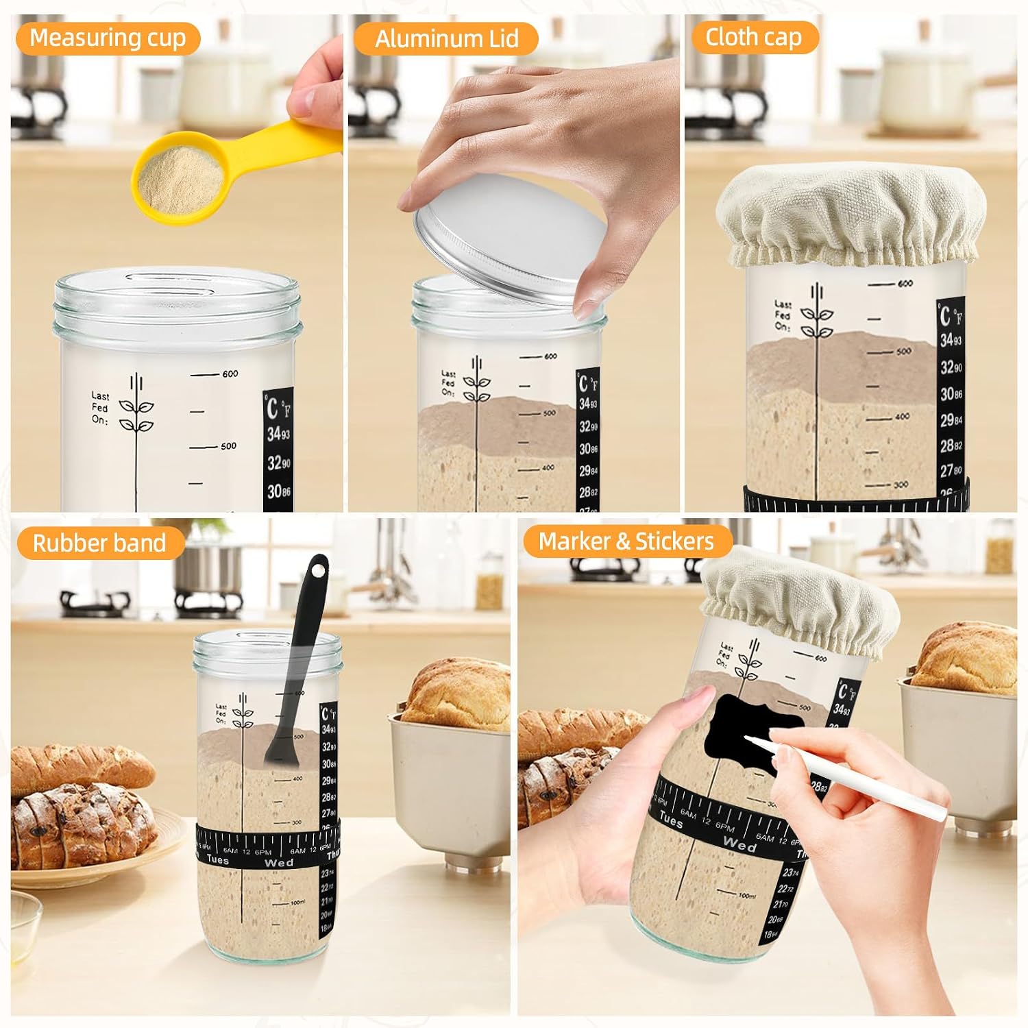 Thumbnail 4 de CEOTIS 24oz Sourdough Starter Jar Kit with tools 🥣