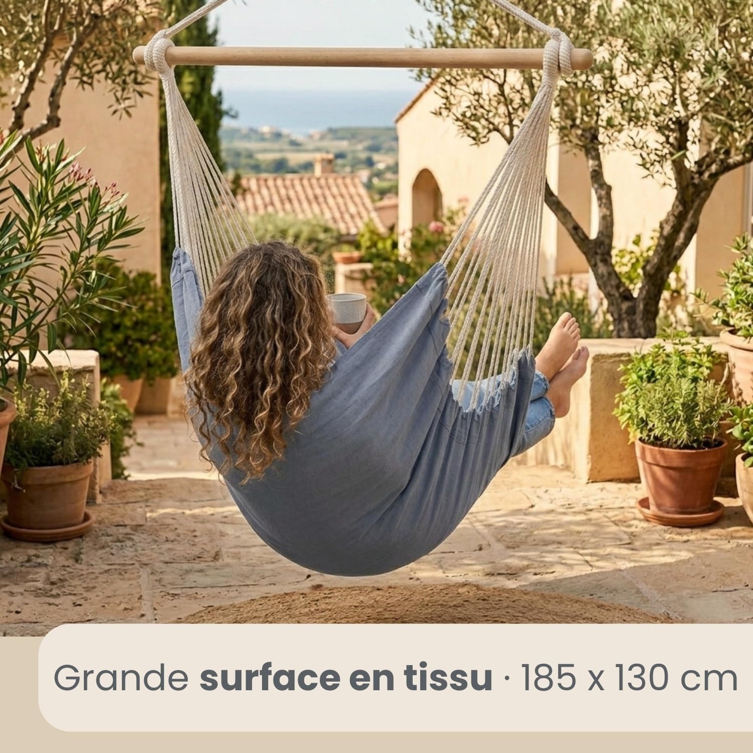 Detalle de AMANKA XXL 2-persoons hangstoel 185 x 130 cm met houten spreidstok