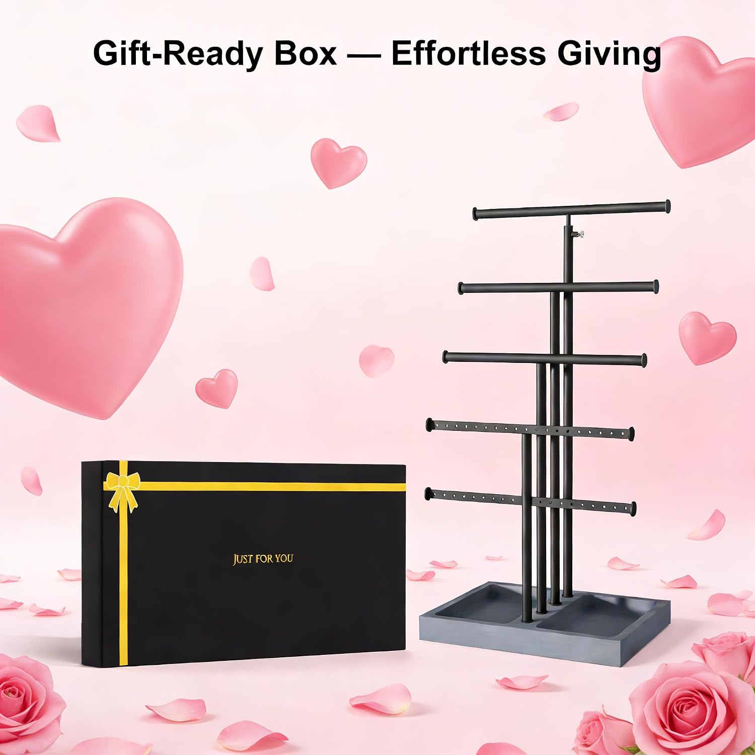 Thumbnail 1 de Love-KANKEI 5-stufiger Schmuckständer für Ketten, Ohrringe, Ringe & Armbänder (43,5 x 16 x 22 cm) – Schwarz-Grau