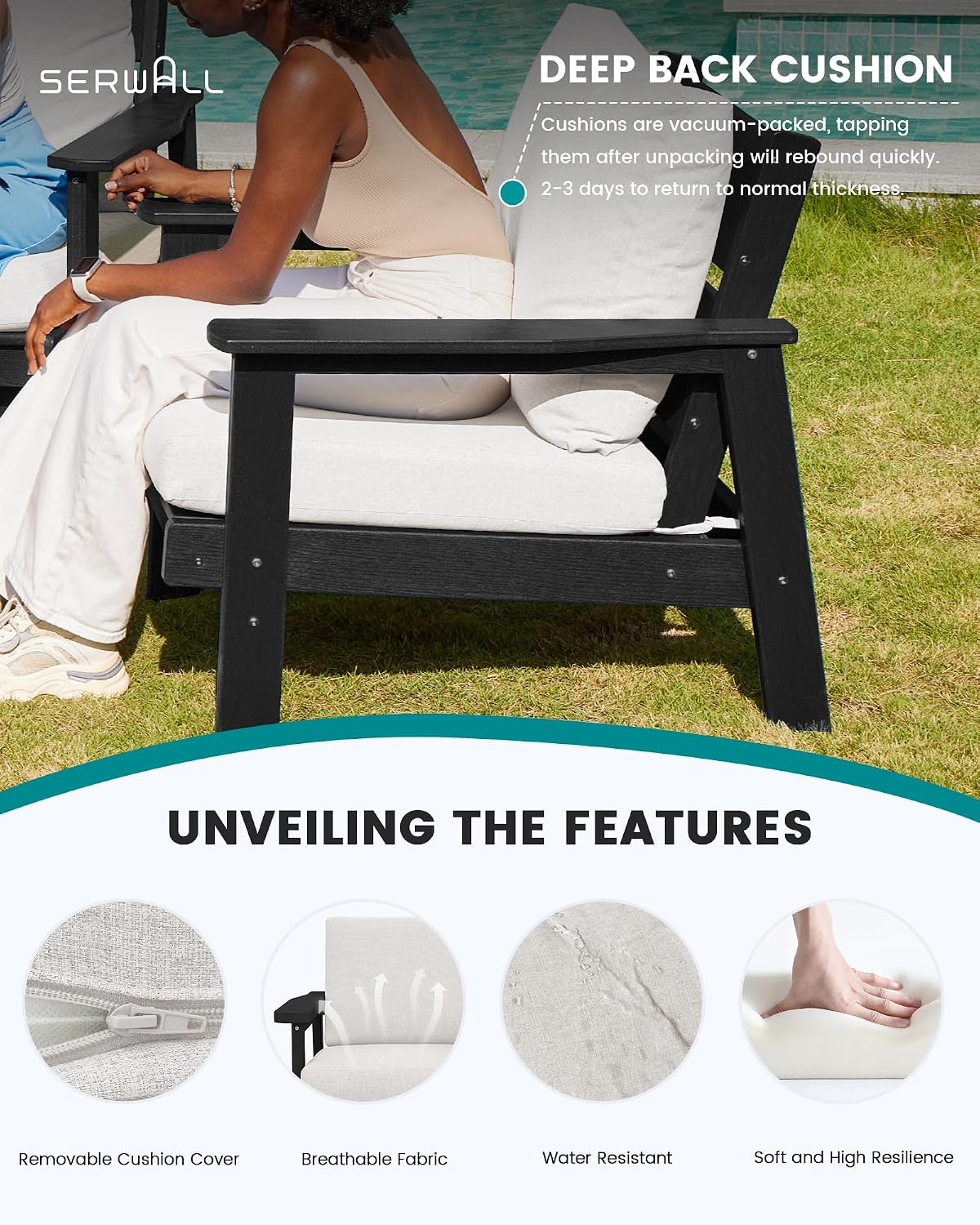 Thumbnail 2 de SERWALL P111-037 4-Piece HDPE Patio Sofa Set with Khaki Cushions