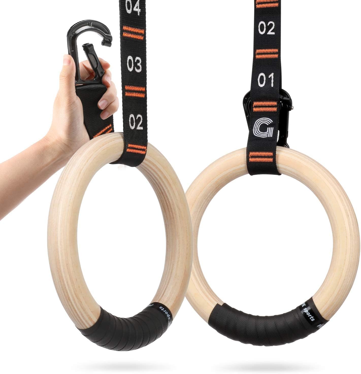 Detalle de Gonex wooden gymnastic rings, birch wood