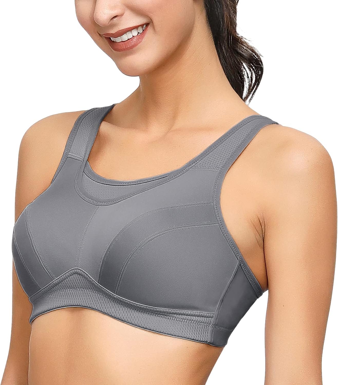 Detalle de Deyllo Sport-BH für große Brüste – starker Halt, ohne Bügel, für Fitness, Joggen und Yoga