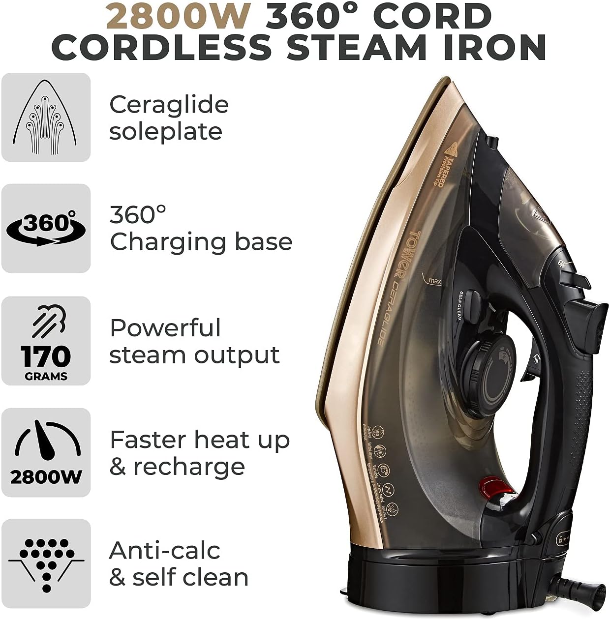 Detalle 2 de Tower T22022GLD Ceraglide 360 cordless iron 2800W