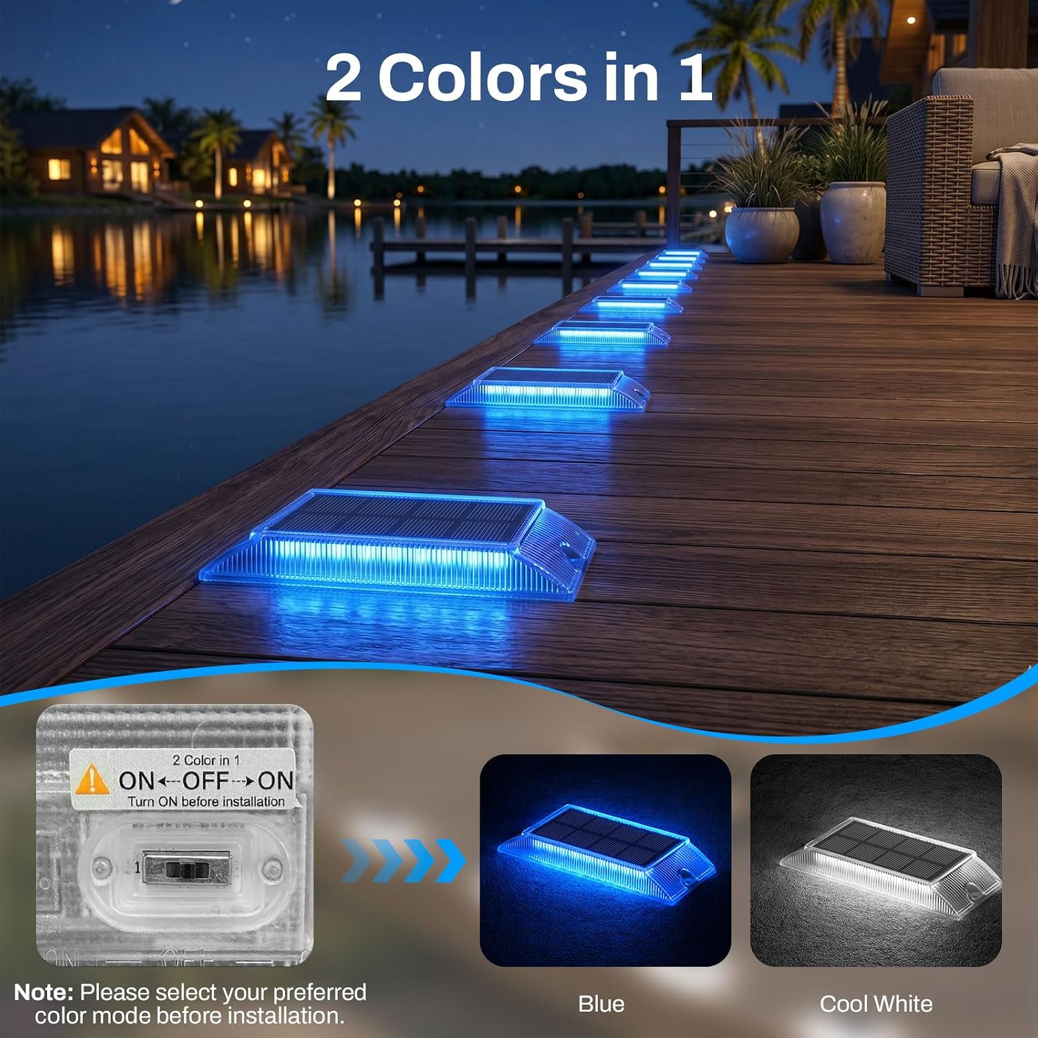 Detalle 2 de Lacasa Luci Solari Esterno Giardino 4 Pezzi – Segnapasso Solare 2 in 1 Blu/Bianco Freddo, IP66, Calpestabili