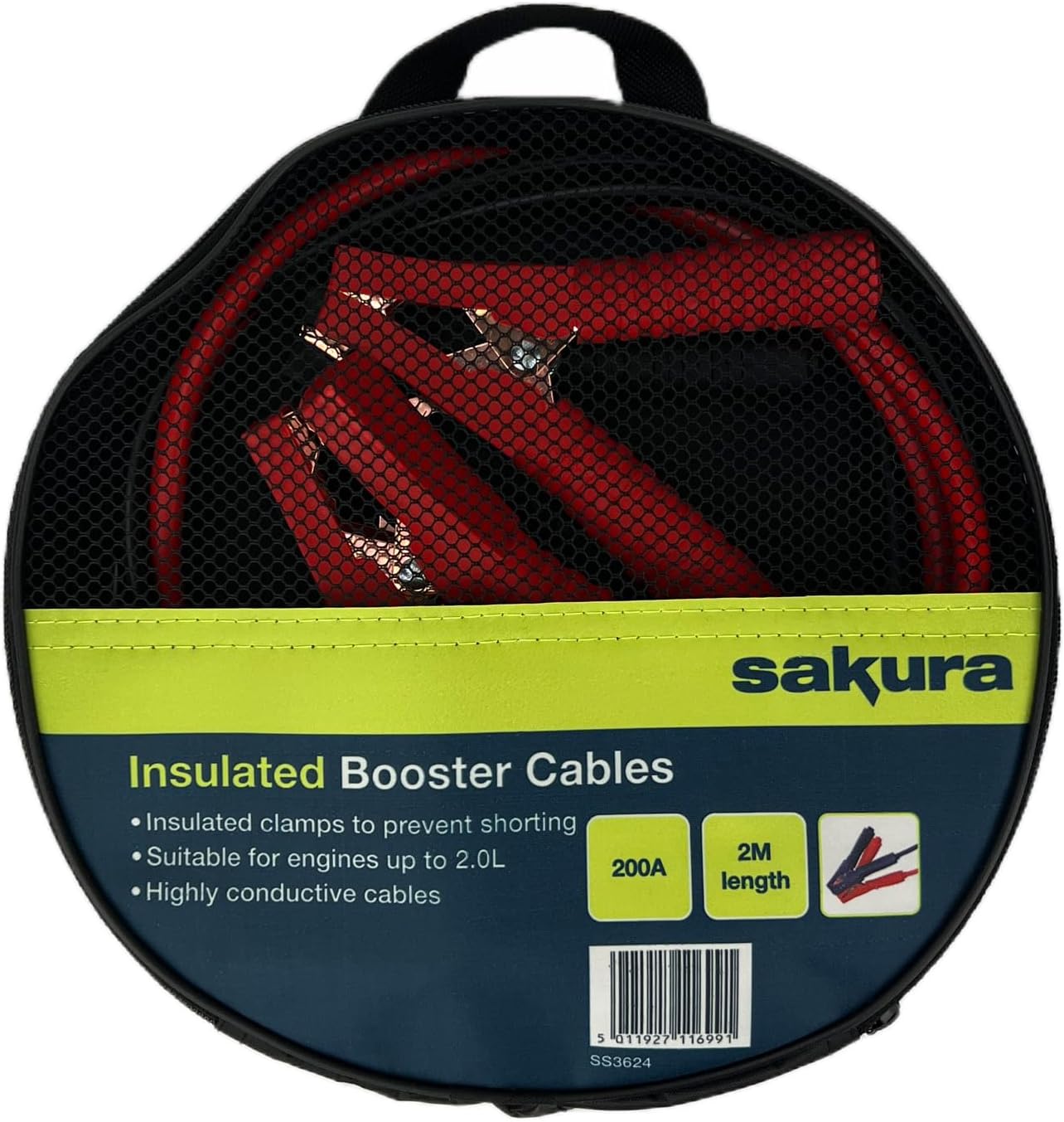Thumbnail 1 de Sakura 200 Amp 2m Booster Cables with Colour-Coded Clamps – Red/Black, 2m Lead, Storage Bag