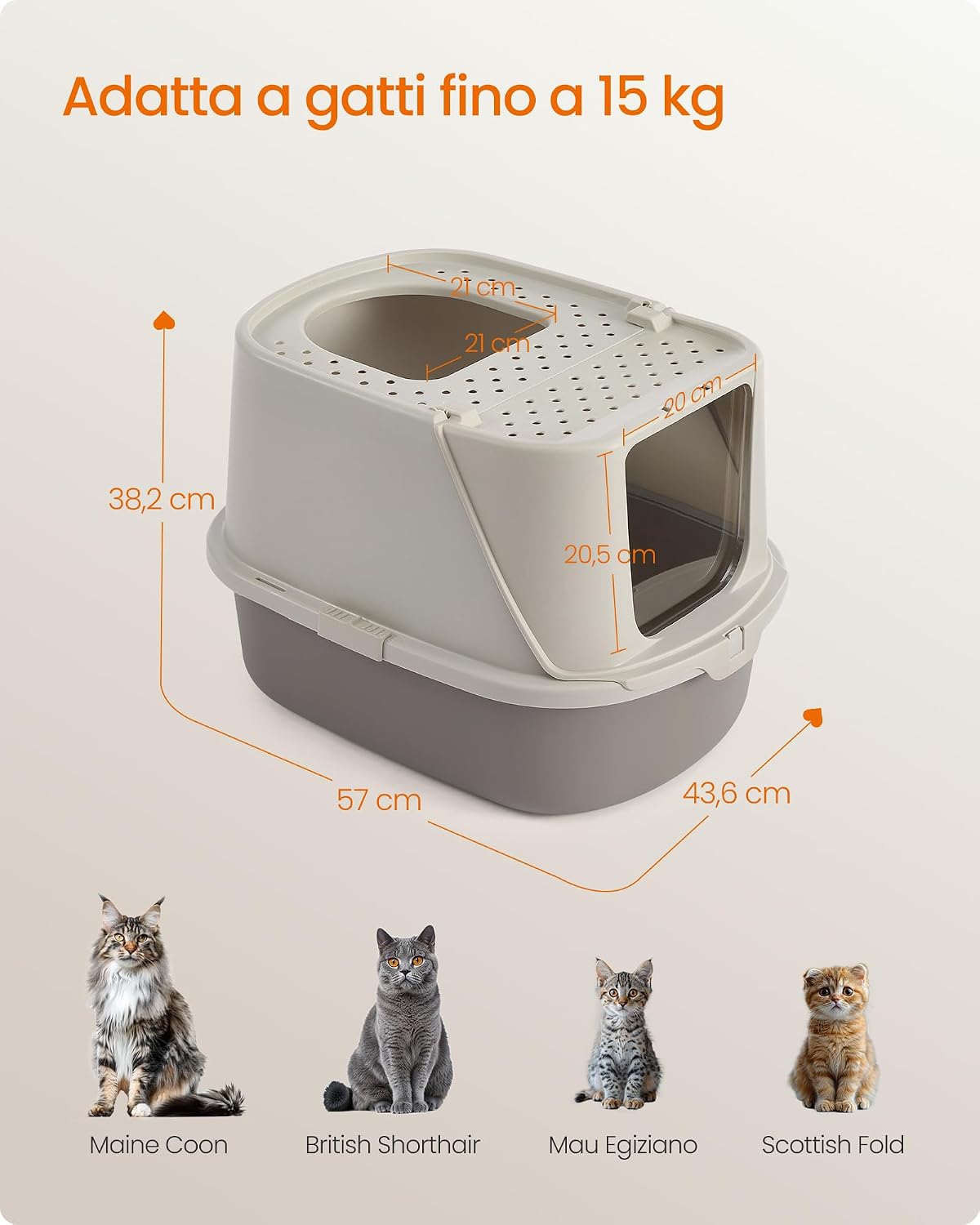 Thumbnail 6 de Feandrea Lettiera XXL per Gatti con Coperchio e Paletta – Colore Avena e Grigio Caldo PPT011LH01