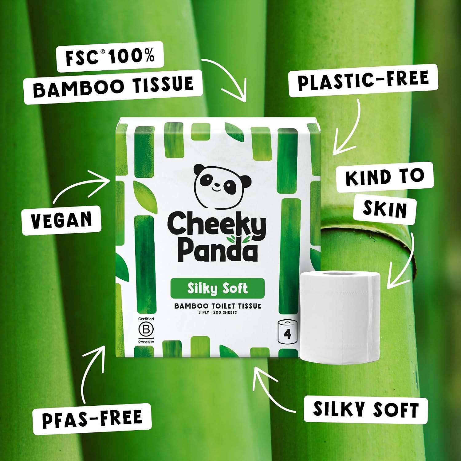 Detalle 2 de The Cheeky Panda toalettpapper i bambu, 3-lager och oparfymerat