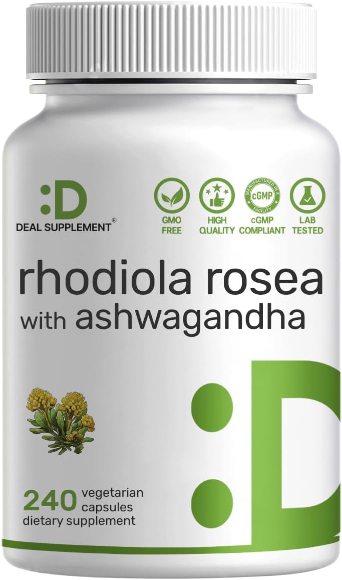 Detalle de DEAL SUPPLEMENT Rhodiola Rosea and Ashwagandha Supplement, 240 Veggie Capsules